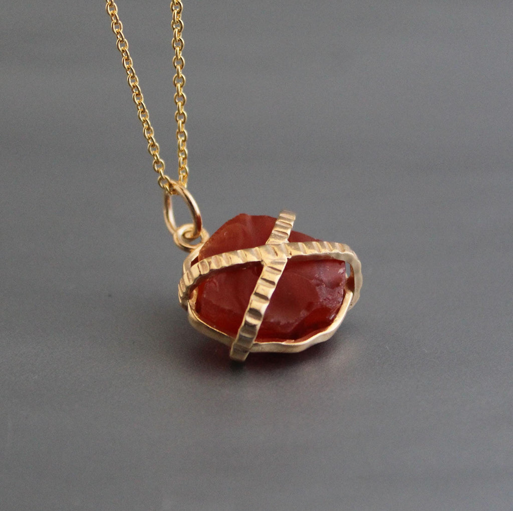 Raw Carnelian Sterling Silver Necklace, Chakra Healing Birthstone, 14K Gold vermiel,