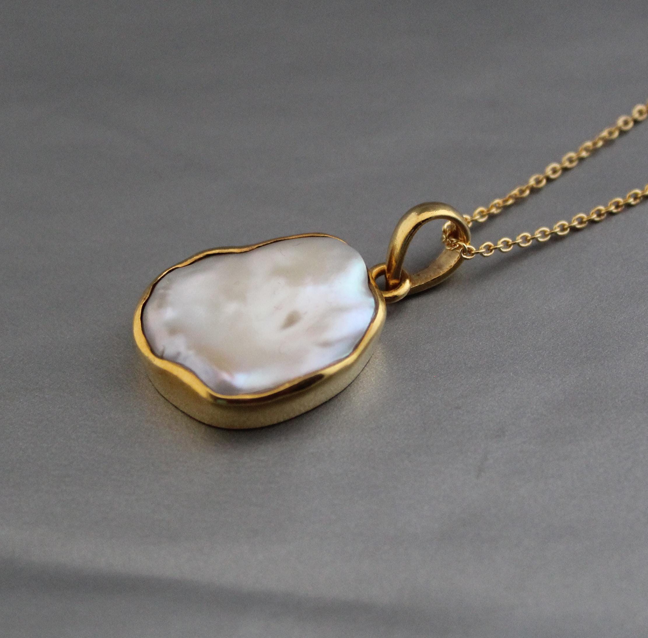 Natural Keshi Pearl Necklace in gold, Unique necklace, Unisex Necklace, 14k pearl necklace