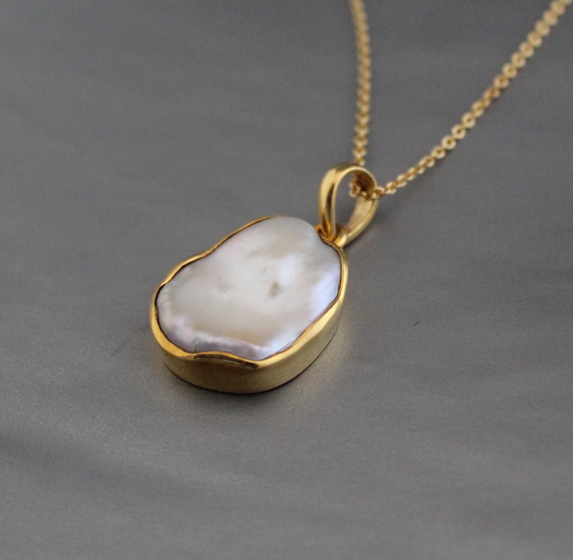 Natural Keshi Pearl Necklace in gold, Unique necklace, Unisex Necklace, 14k pearl necklace