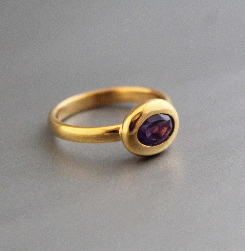 Amethyst Ring, 14K Gold Filled, Rings for Women Unique Solitaire Stackable Ring Anniversary Gift for Her Custom