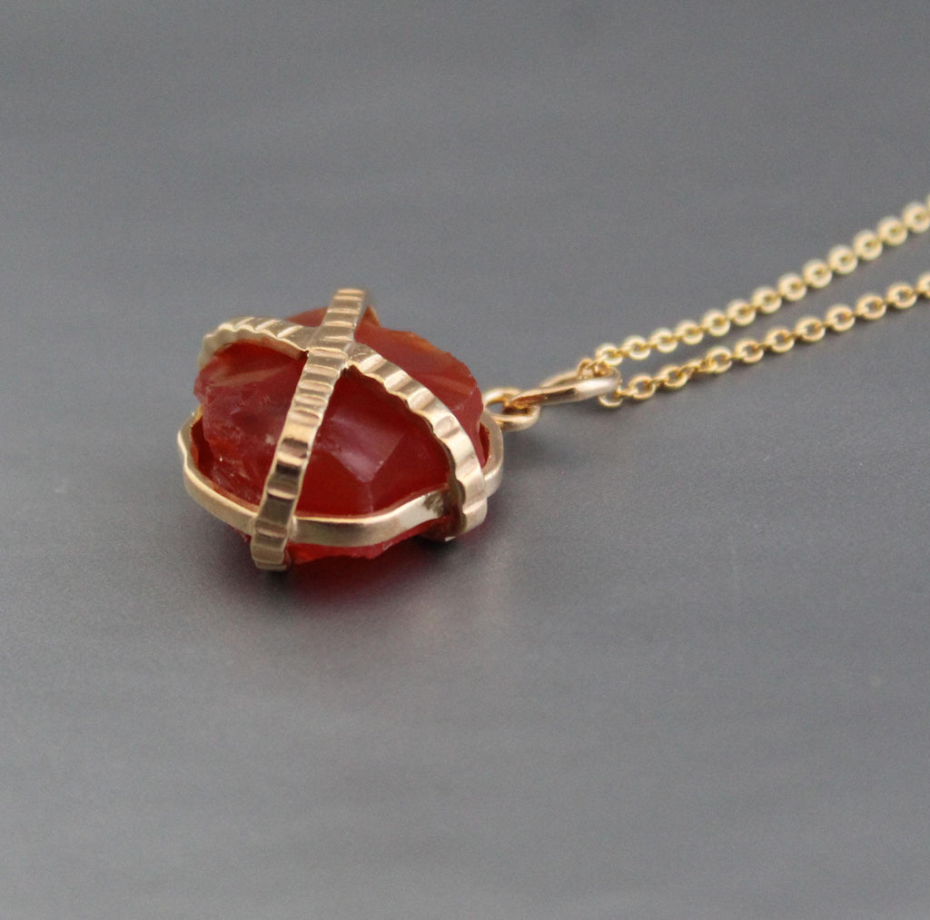 Raw Carnelian Sterling Silver Necklace, Chakra Healing Birthstone, 14K Gold vermiel,