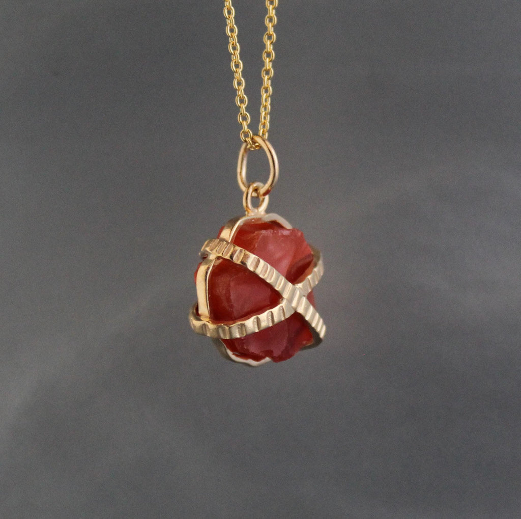 Raw Carnelian Sterling Silver Necklace, Chakra Healing Birthstone, 14K Gold vermiel,