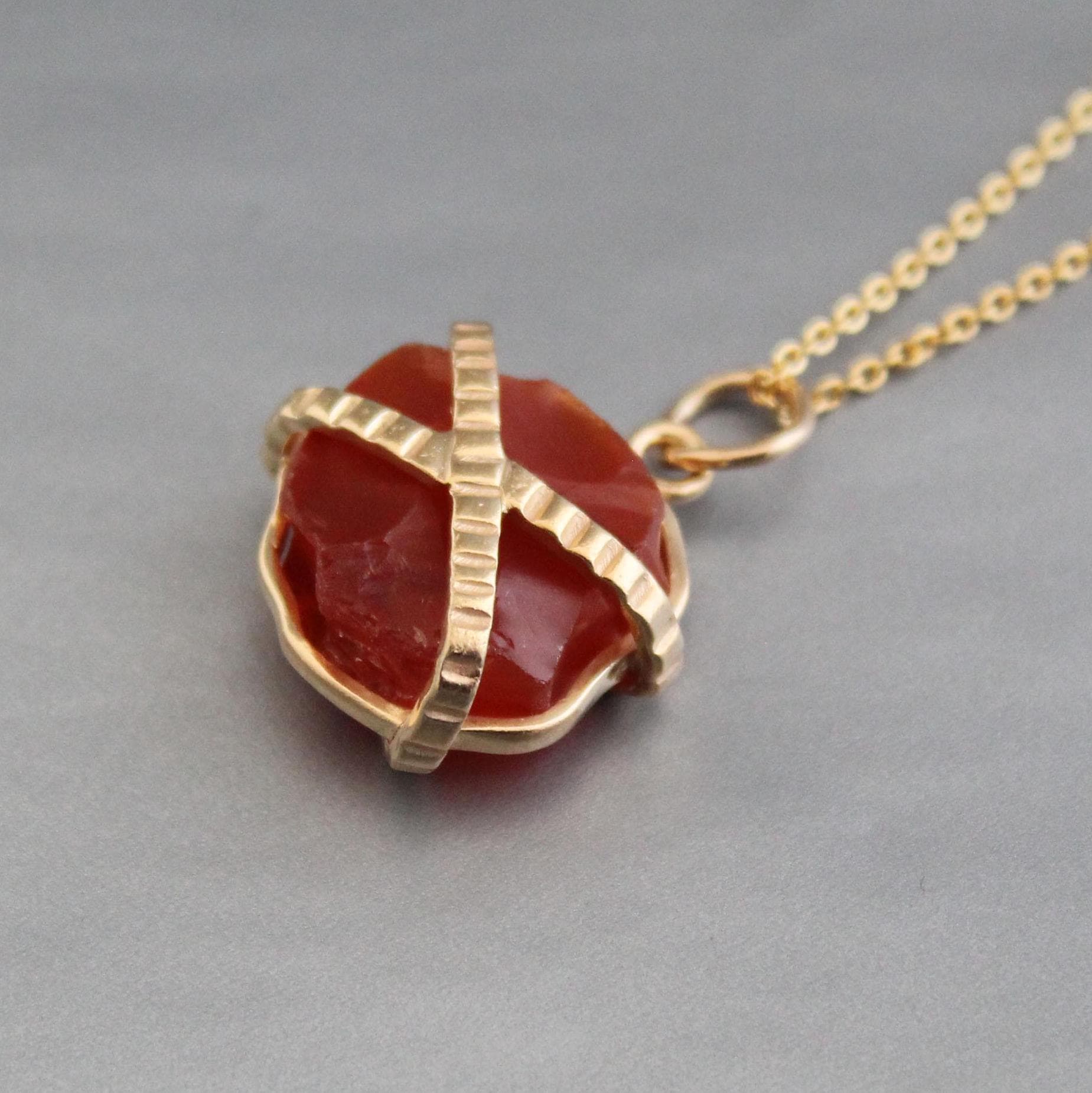 Raw Carnelian Sterling Silver Necklace, Chakra Healing Birthstone, 14K Gold vermiel,