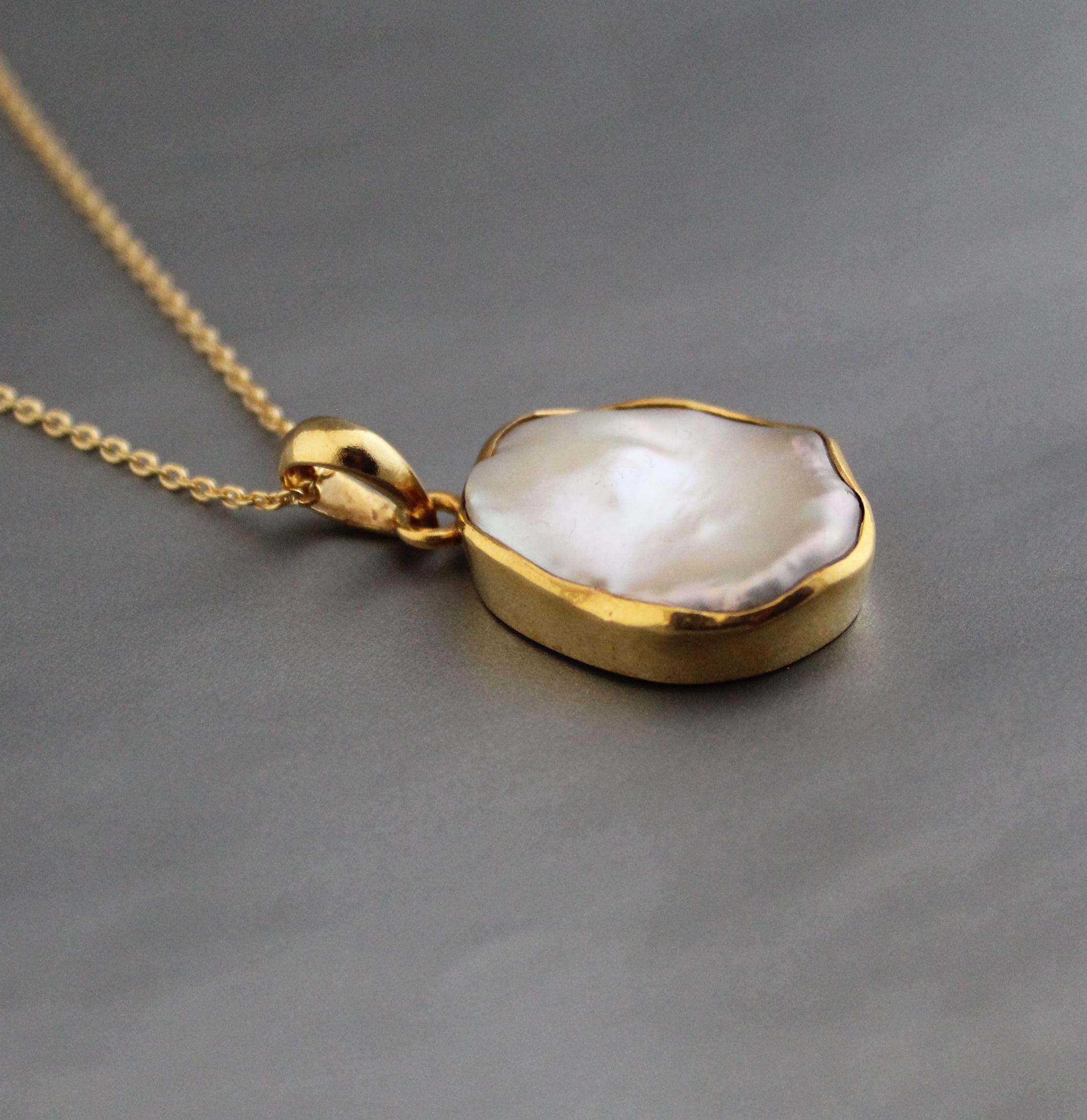 Natural Keshi Pearl Necklace in gold, Unique necklace, Unisex Necklace, 14k pearl necklace