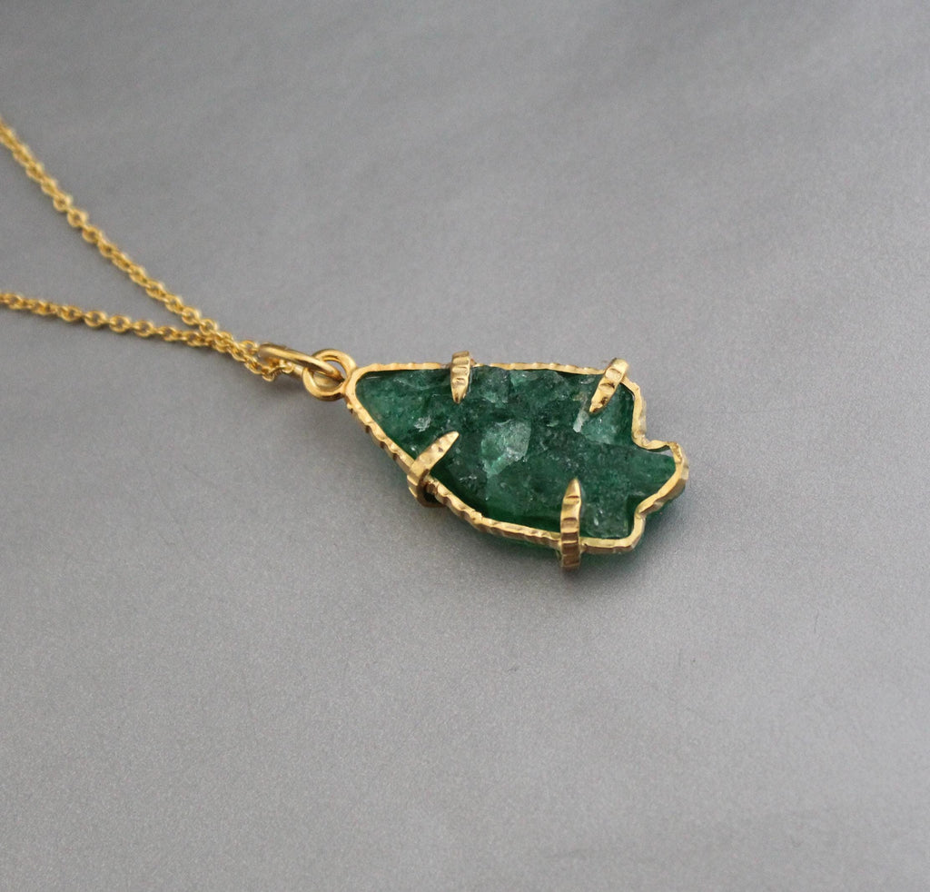 Raw Emerald Necklace: Sterling Silver Framed, May Birthstone