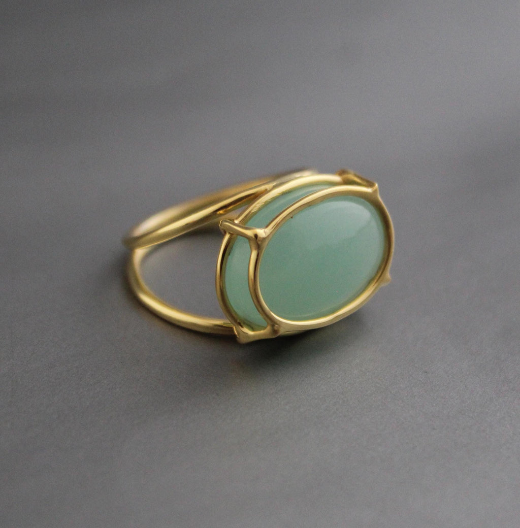 Aqua Chalcedony Gold Plated Sterling Silver Ring, Dainty Gemstone Statement Ring for Women, gemstone ring, Gold plated ring, Gift for Mom