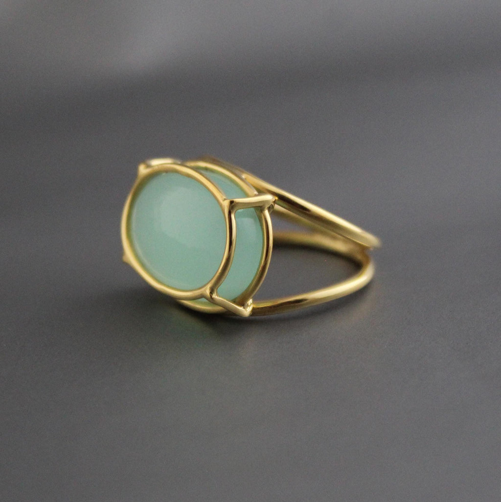 Aqua Chalcedony Gold Plated Sterling Silver Ring, Dainty Gemstone Statement Ring for Women, gemstone ring, Gold plated ring, Gift for Mom