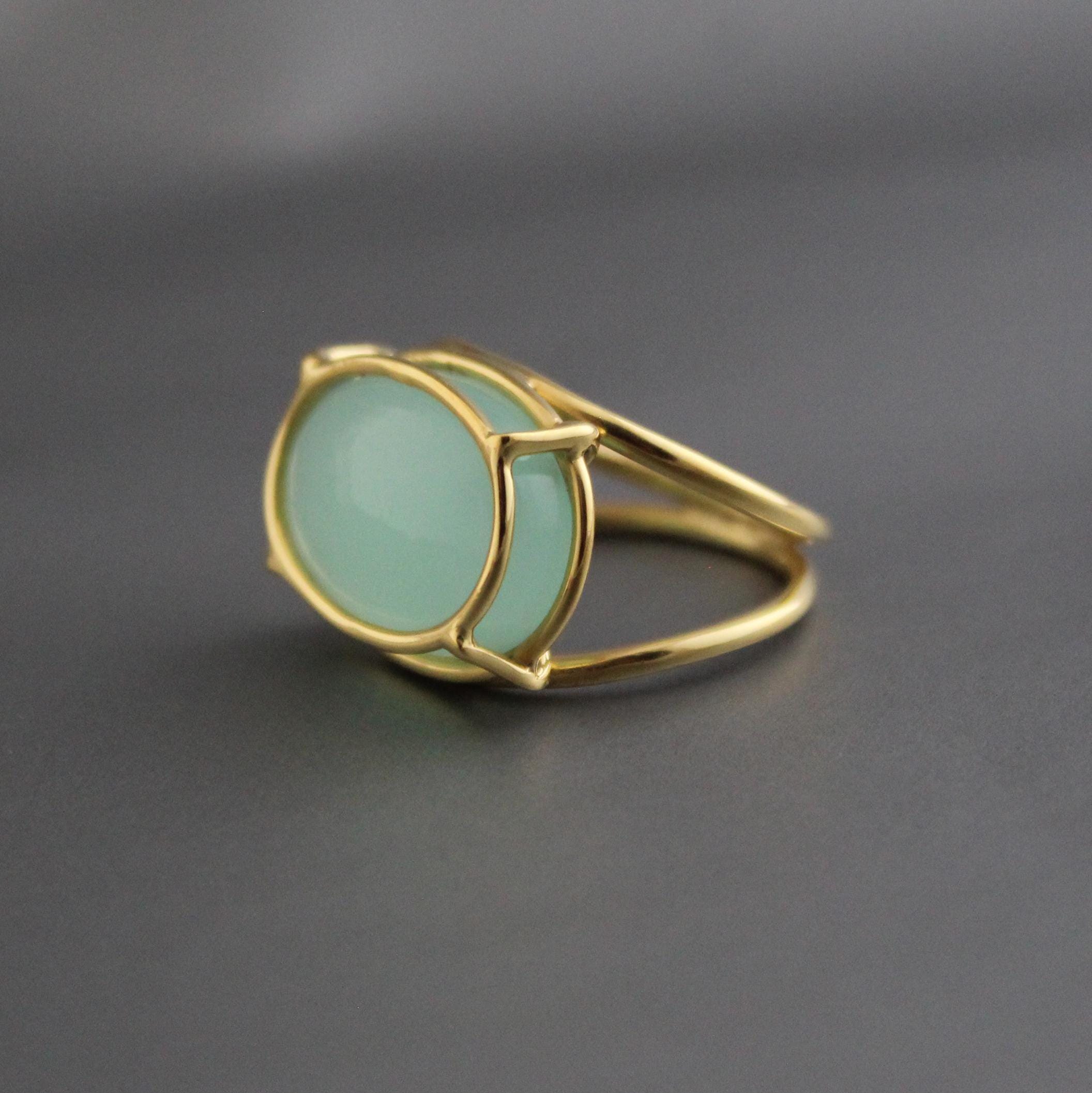 Aqua Chalcedony Gold Plated Sterling Silver Ring, Dainty Gemstone Statement Ring for Women, gemstone ring, Gold plated ring, Gift for Mom