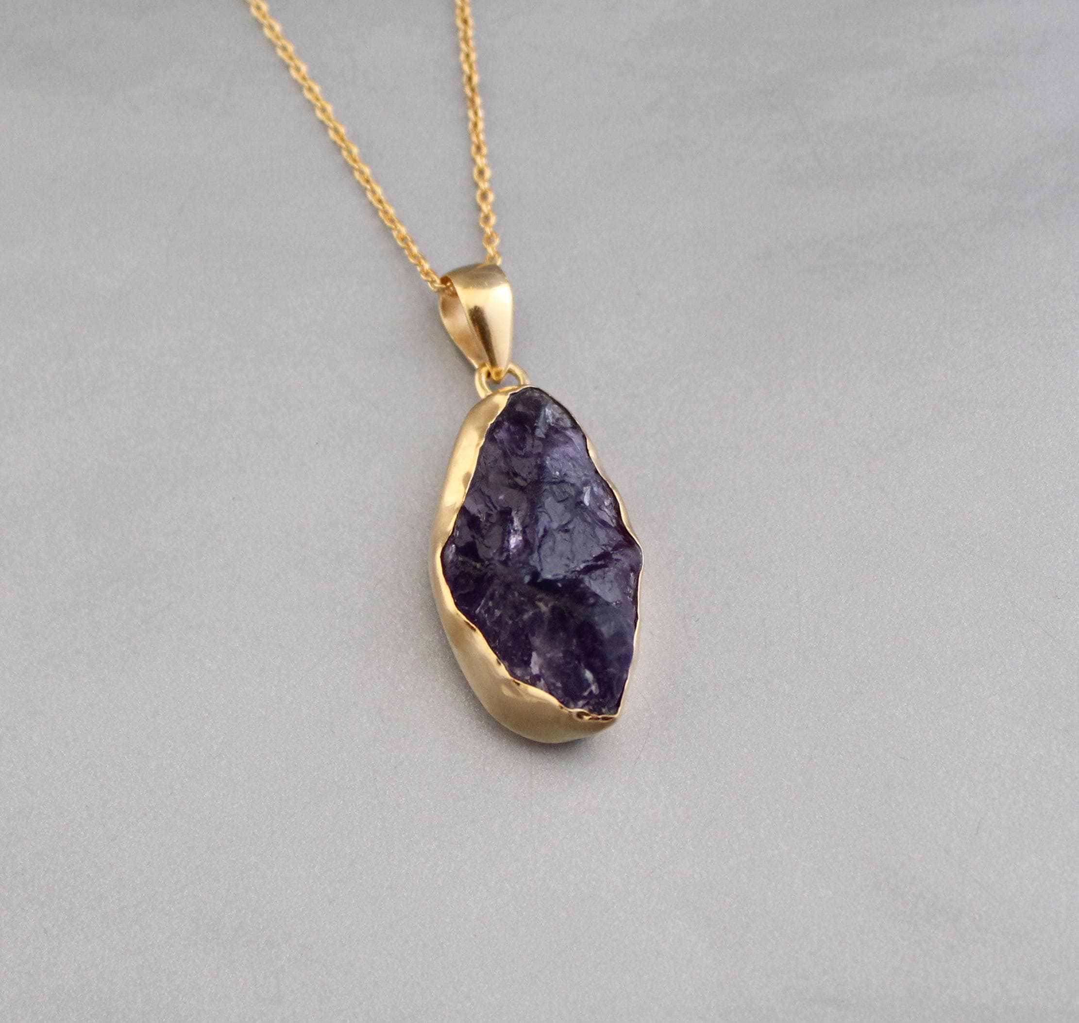 Handmade Raw Amethyst Necklace: Sterling Silver Healing Crystal