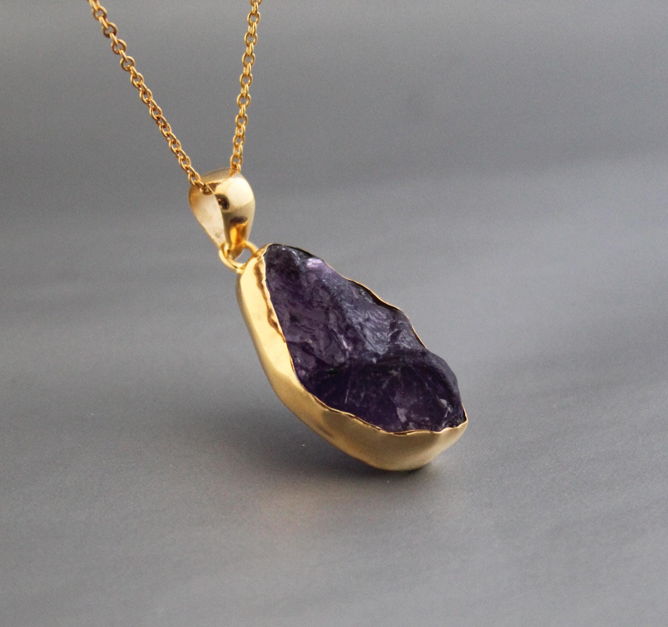 Handmade Raw Amethyst Necklace: Sterling Silver Healing Crystal