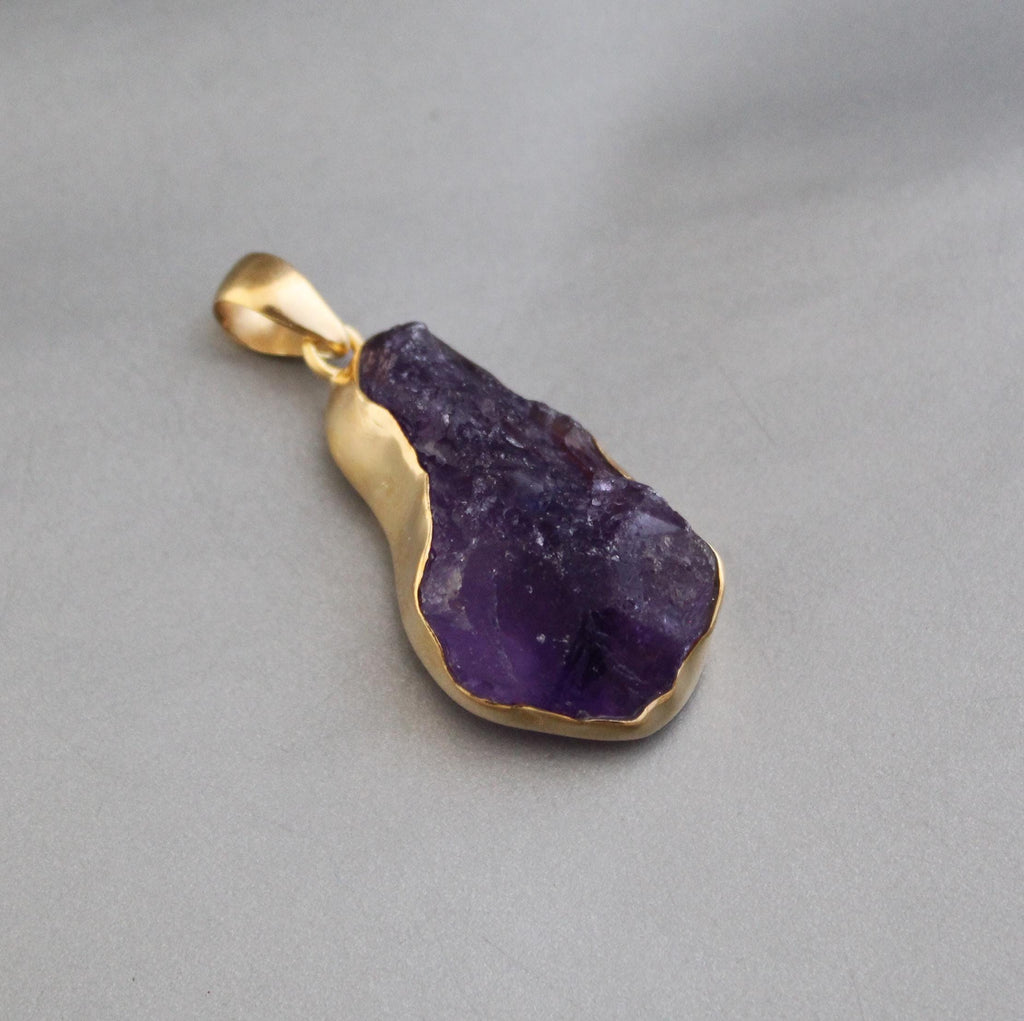 Handmade Raw Amethyst Necklace: Sterling Silver Healing Crystal