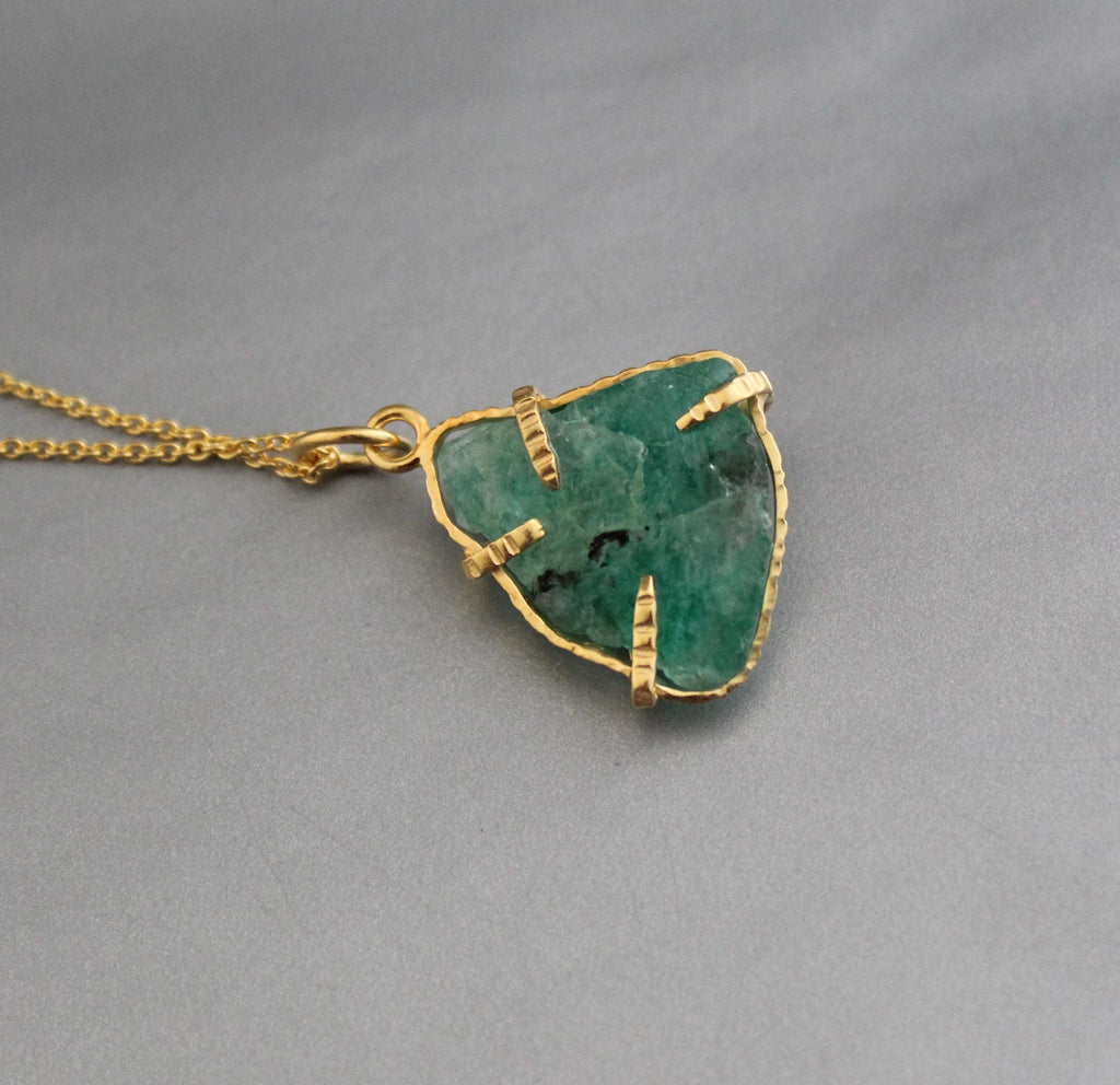 Raw Emerald Necklace: Sterling Silver Framed, May Birthstone