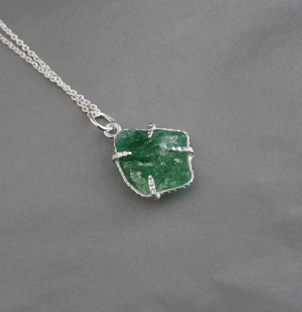 Raw Emerald Necklace, May Birthstone Necklace, Natural Gemstone Necklace, Sterling silver Necklace, Green Pendant, Handmade Jewelry