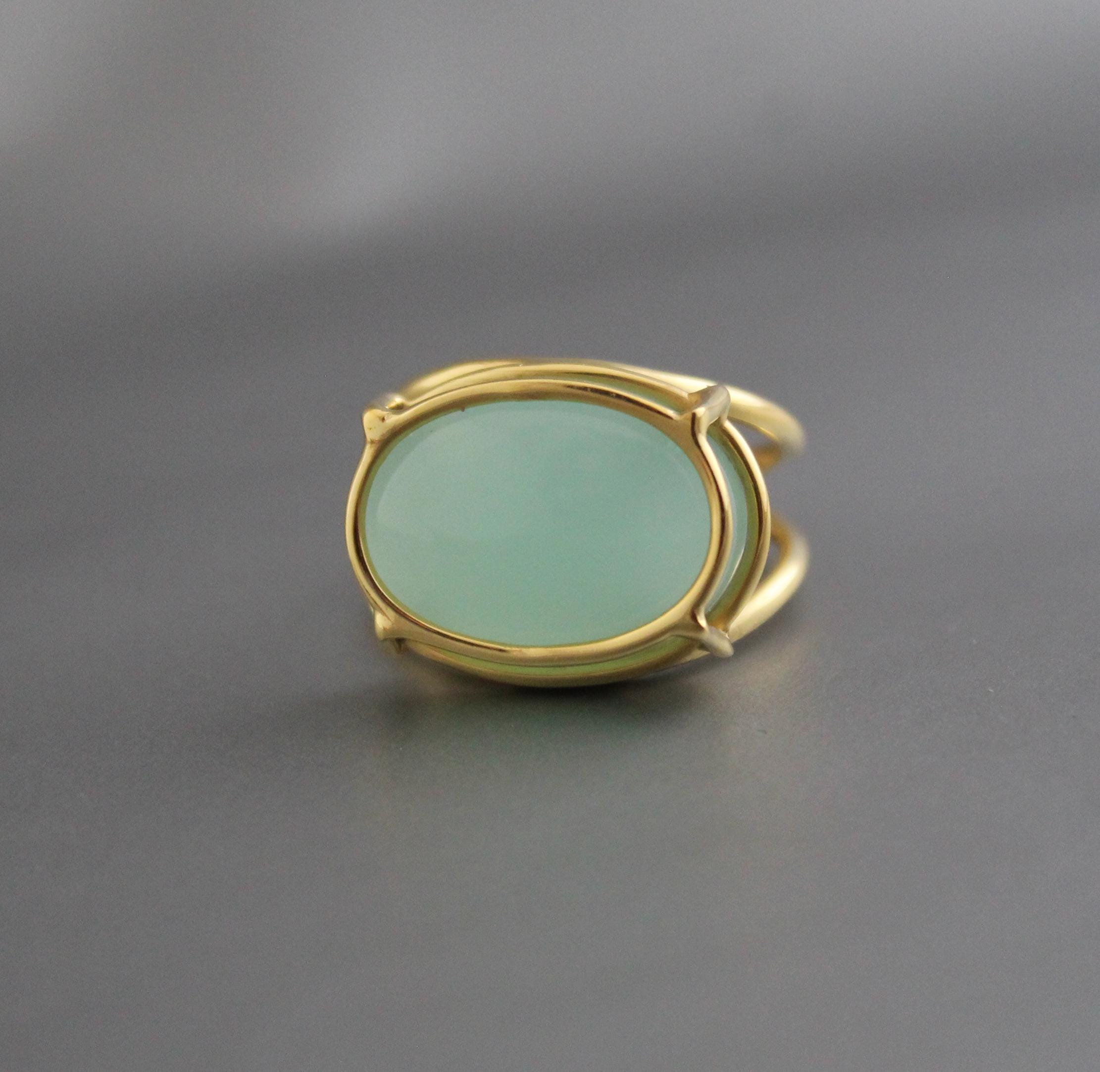 Aqua Chalcedony Gold Plated Sterling Silver Ring, Dainty Gemstone Statement Ring for Women, gemstone ring, Gold plated ring, Gift for Mom