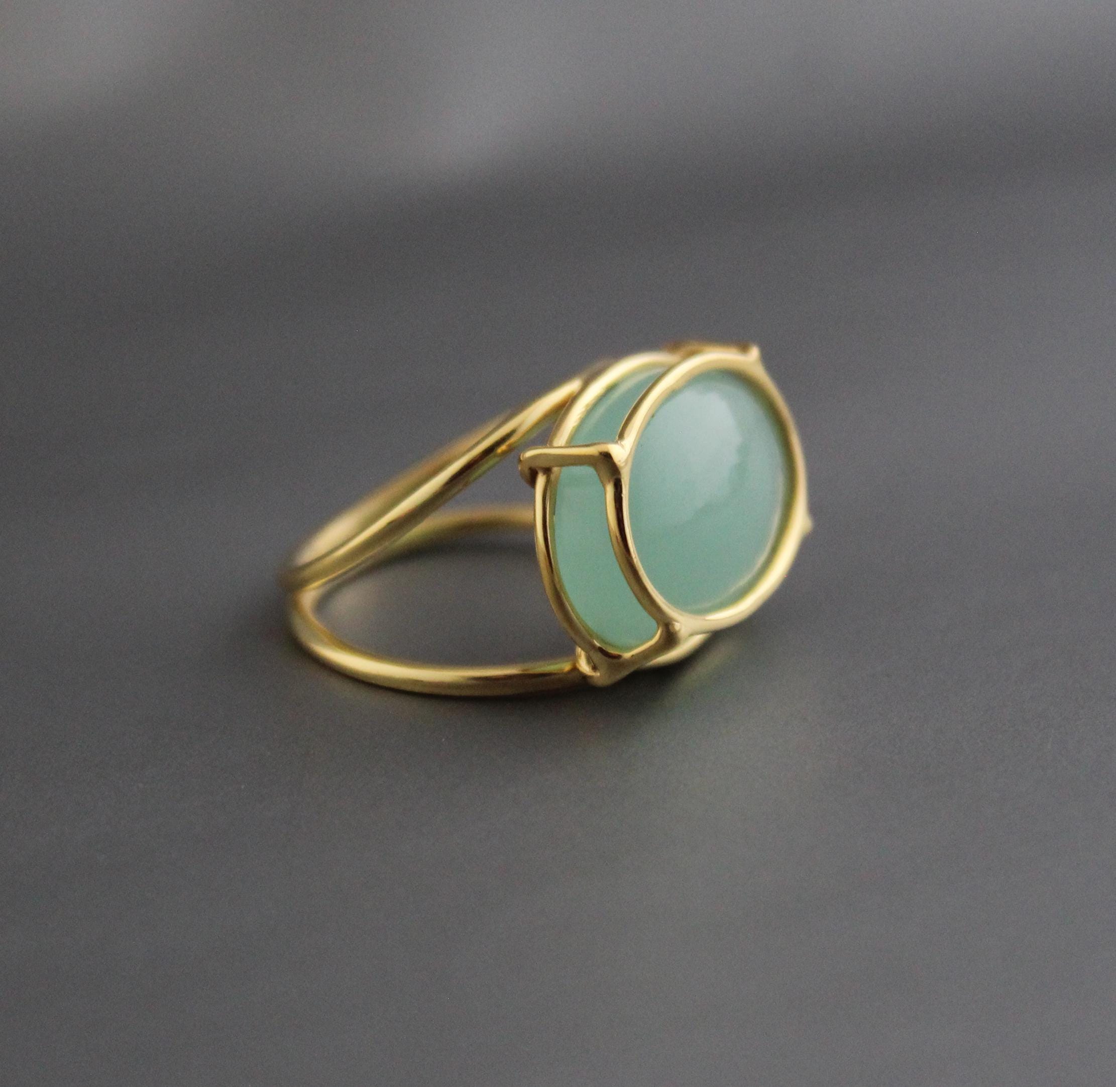 Aqua Chalcedony Gold Plated Sterling Silver Ring, Dainty Gemstone Statement Ring for Women, gemstone ring, Gold plated ring, Gift for Mom