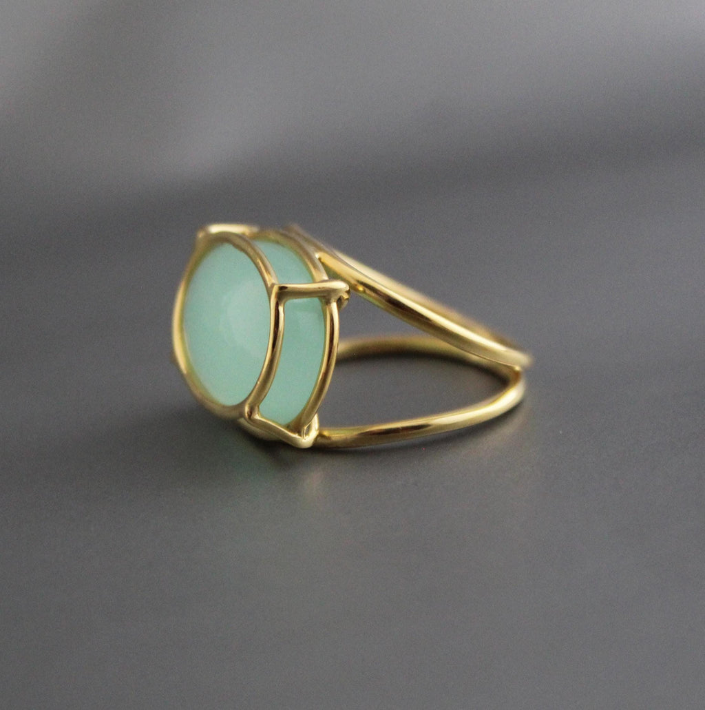 Aqua Chalcedony Gold Plated Sterling Silver Ring, Dainty Gemstone Statement Ring for Women, gemstone ring, Gold plated ring, Gift for Mom