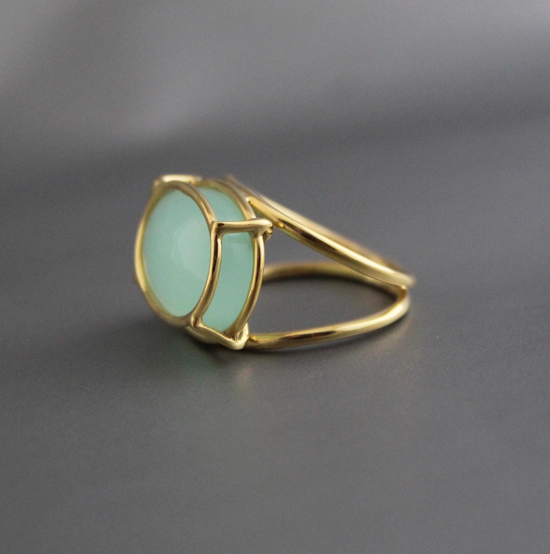 Aqua Chalcedony Gold Plated Sterling Silver Ring, Dainty Gemstone Statement Ring for Women, gemstone ring, Gold plated ring, Gift for Mom