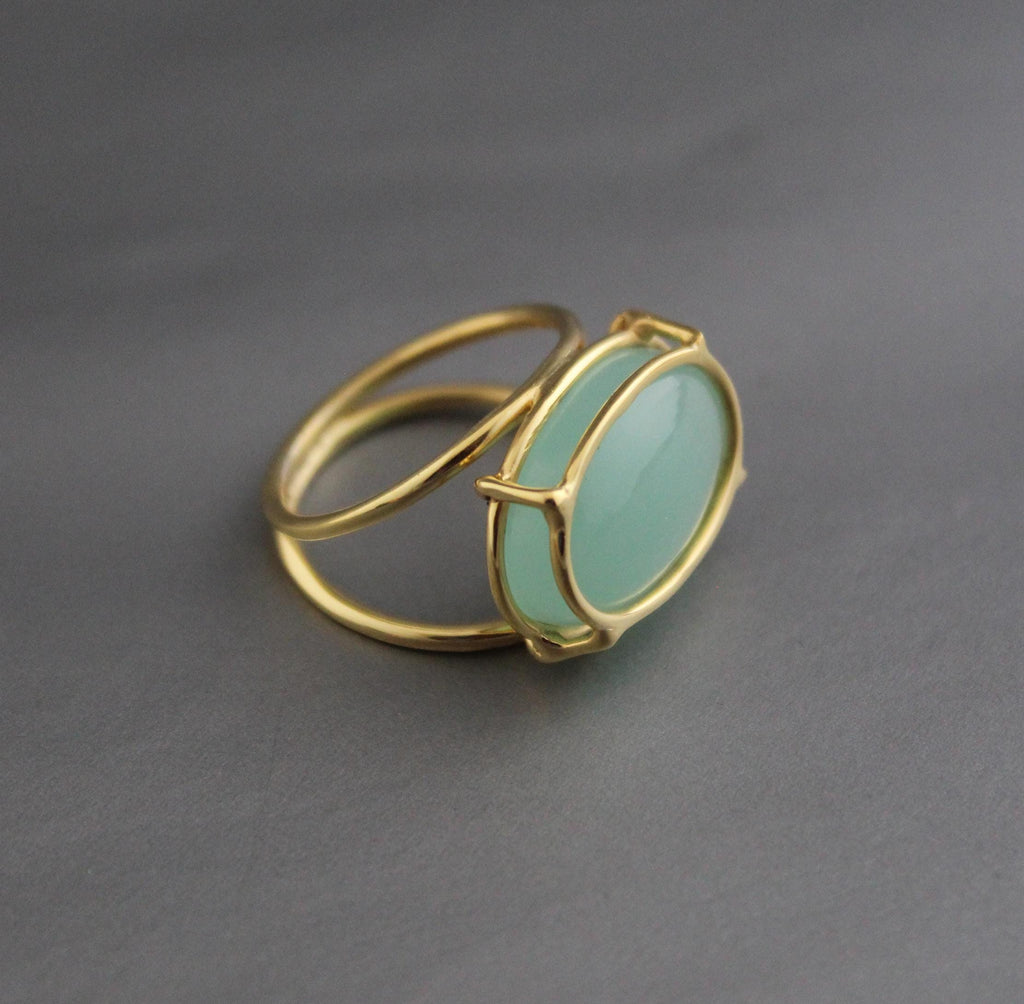 Aqua Chalcedony Gold Plated Sterling Silver Ring, Dainty Gemstone Statement Ring for Women, gemstone ring, Gold plated ring, Gift for Mom