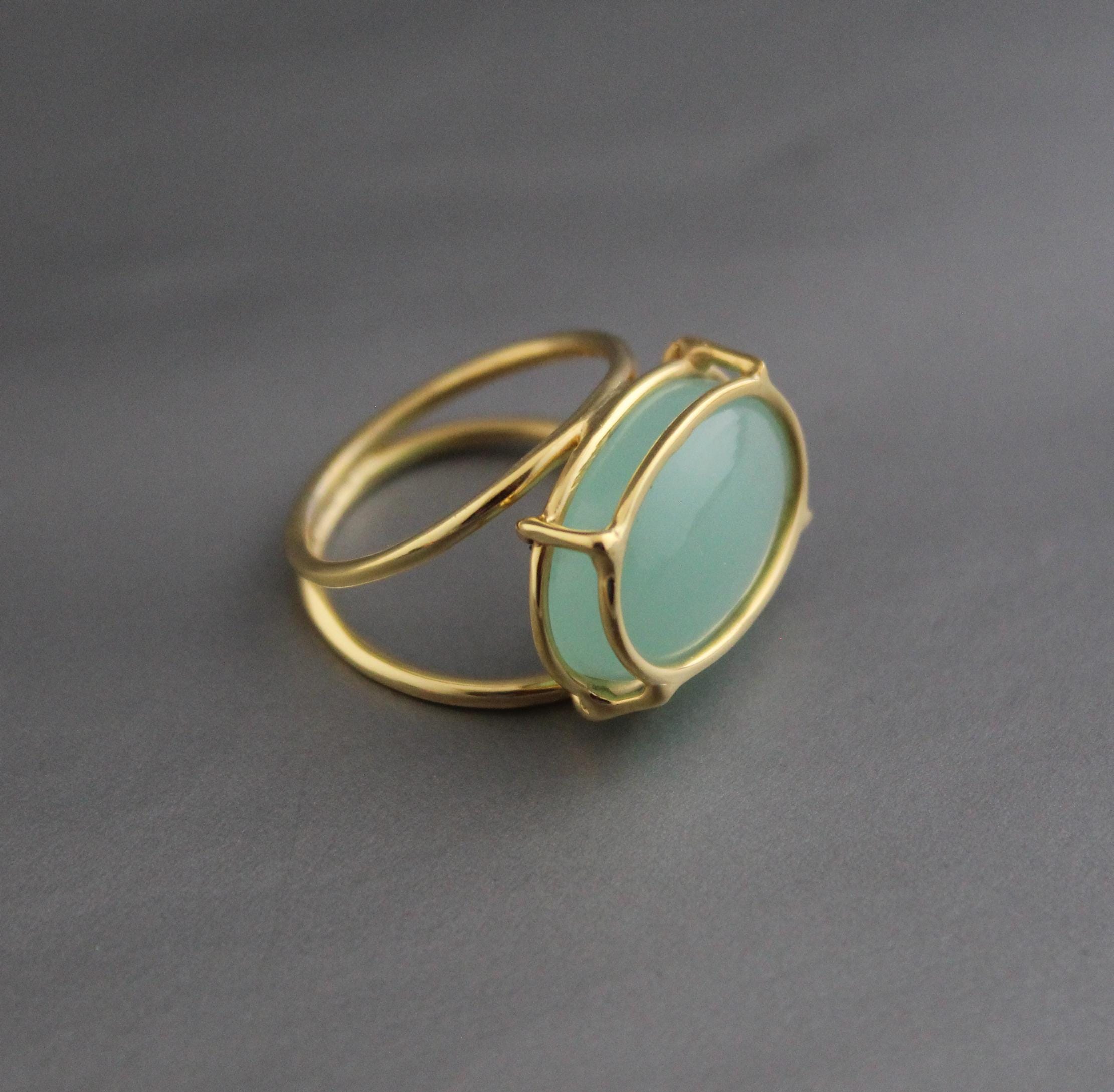 Aqua Chalcedony Gold Plated Sterling Silver Ring, Dainty Gemstone Statement Ring for Women, gemstone ring, Gold plated ring, Gift for Mom
