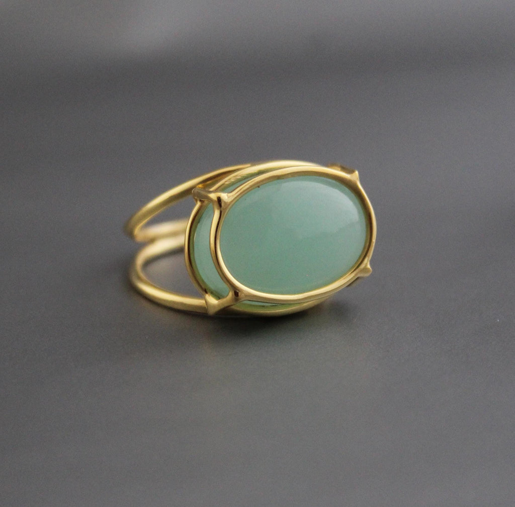 Aqua Chalcedony Gold Plated Sterling Silver Ring, Dainty Gemstone Statement Ring for Women, gemstone ring, Gold plated ring, Gift for Mom
