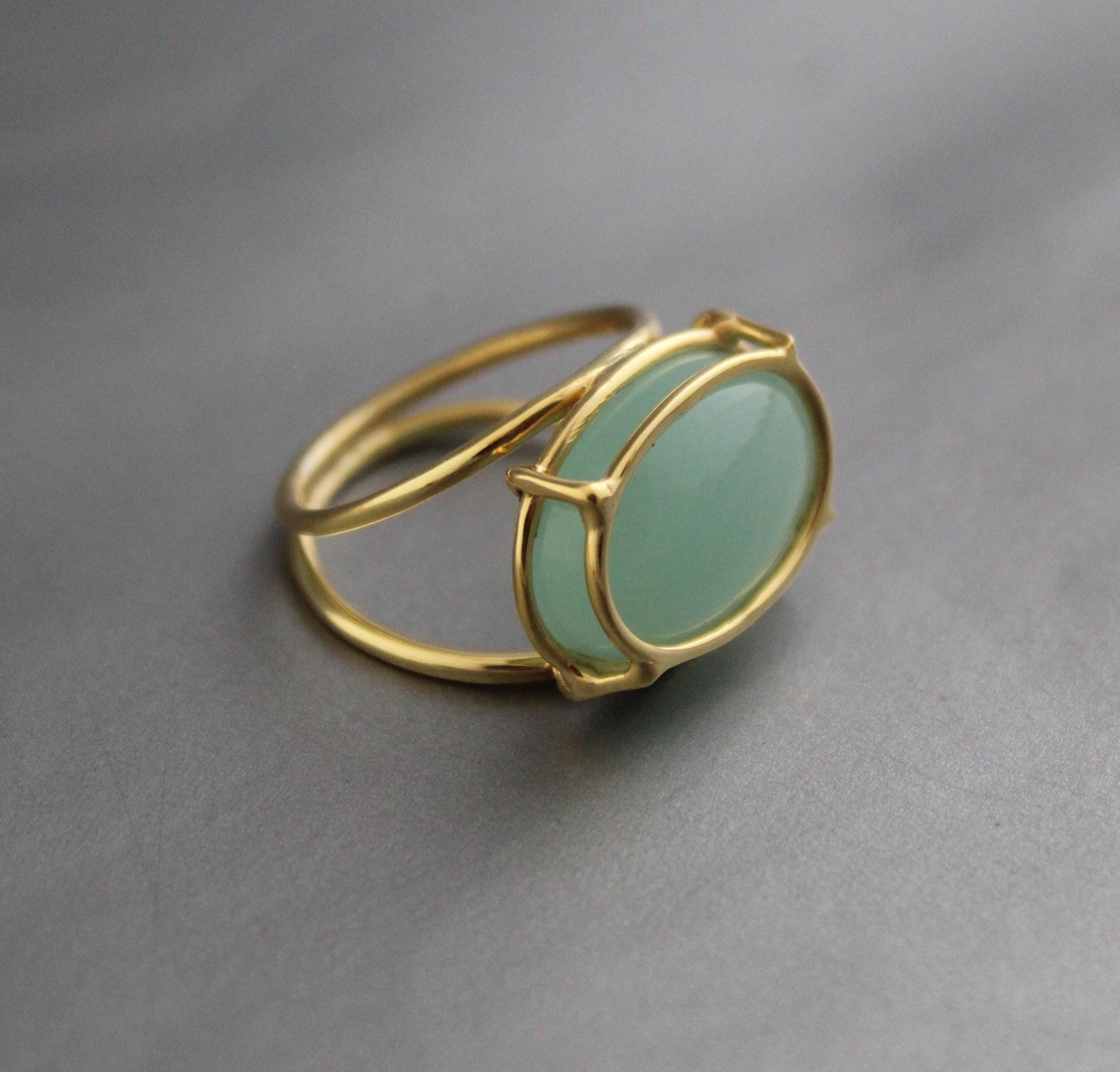 Aqua Chalcedony Gold Plated Sterling Silver Ring, Dainty Gemstone Statement Ring for Women, gemstone ring, Gold plated ring, Gift for Mom