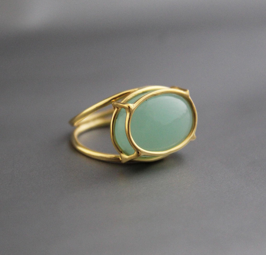 Aqua Chalcedony Gold Plated Sterling Silver Ring, Dainty Gemstone Statement Ring for Women, gemstone ring, Gold plated ring, Gift for Mom