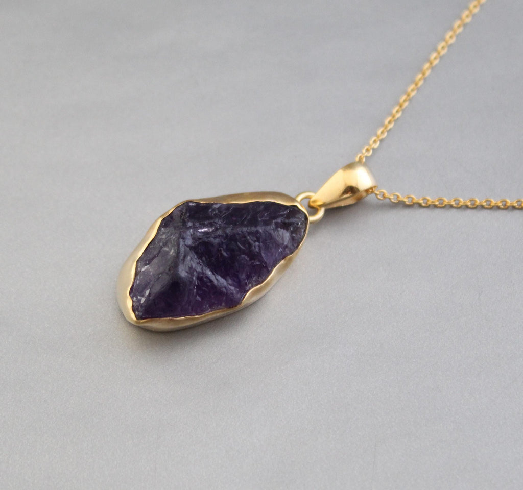 Handmade Raw Amethyst Necklace: Sterling Silver Healing Crystal