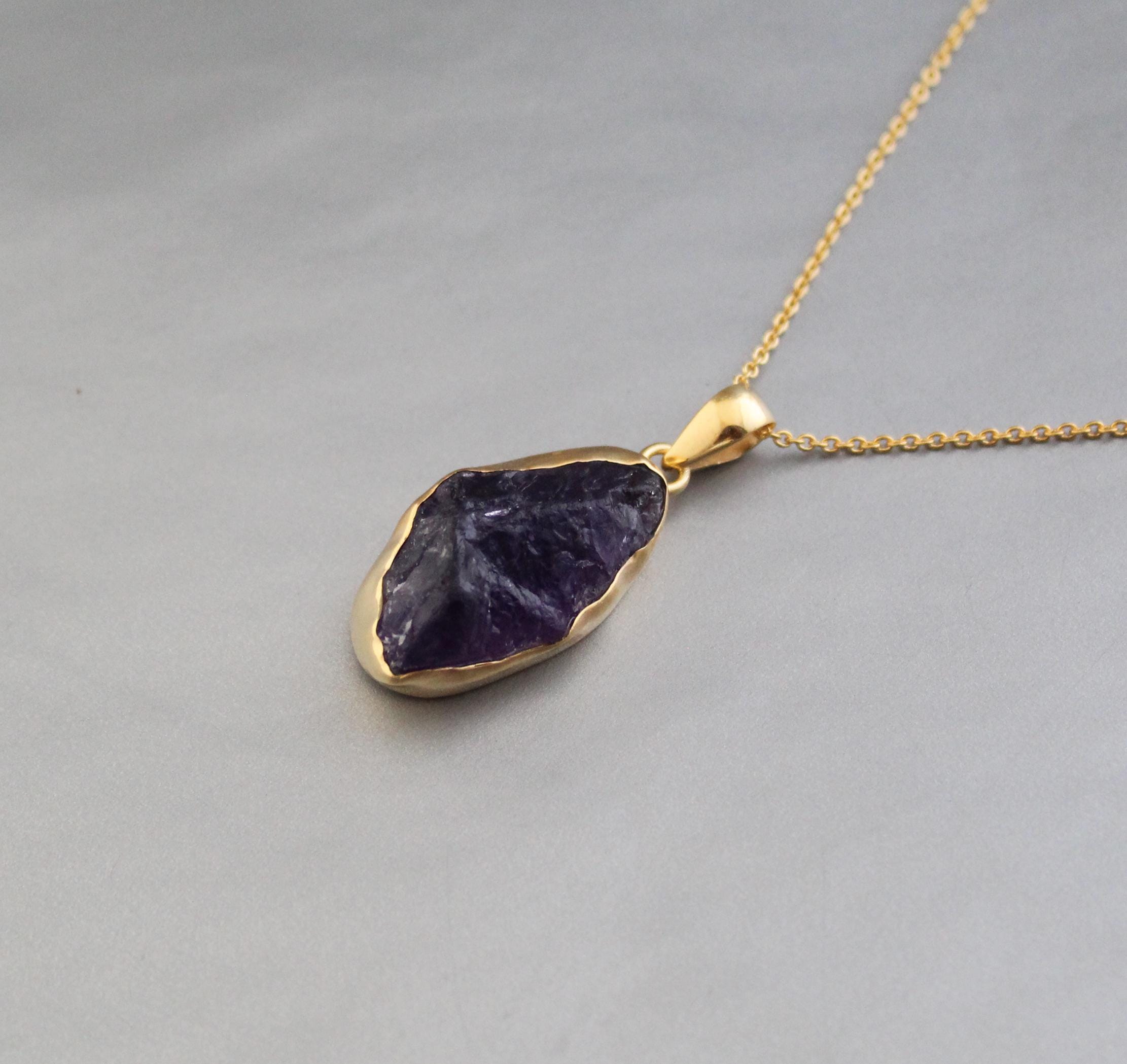 Handmade Raw Amethyst Necklace: Sterling Silver Healing Crystal
