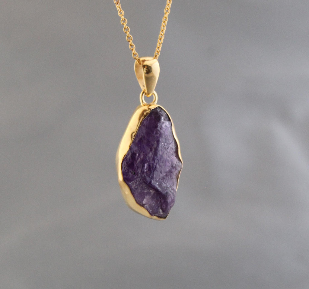 Handmade Raw Amethyst Necklace: Sterling Silver Healing Crystal