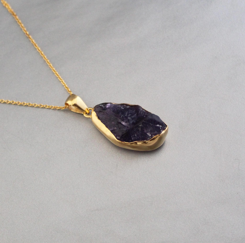 Handmade Raw Amethyst Necklace: Sterling Silver Healing Crystal