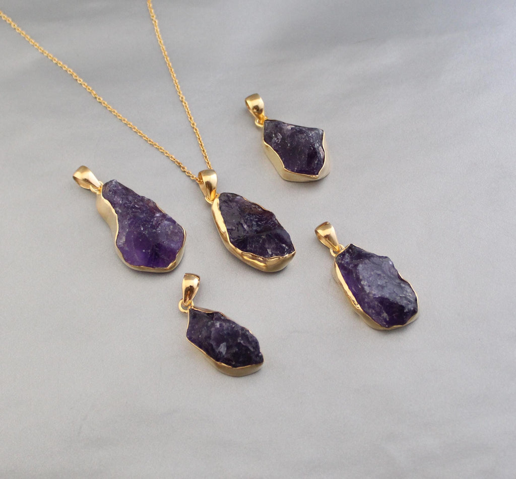 Handmade Raw Amethyst Necklace: Sterling Silver Healing Crystal