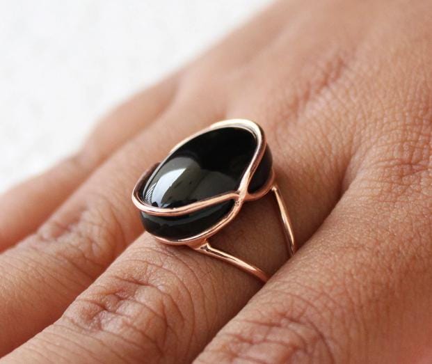 Black Onyx Ring: Oval Gemstone, 18K Gold & Sterling Silver