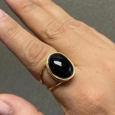 Black Onyx Ring: Oval Gemstone, 18K Gold & Sterling Silver