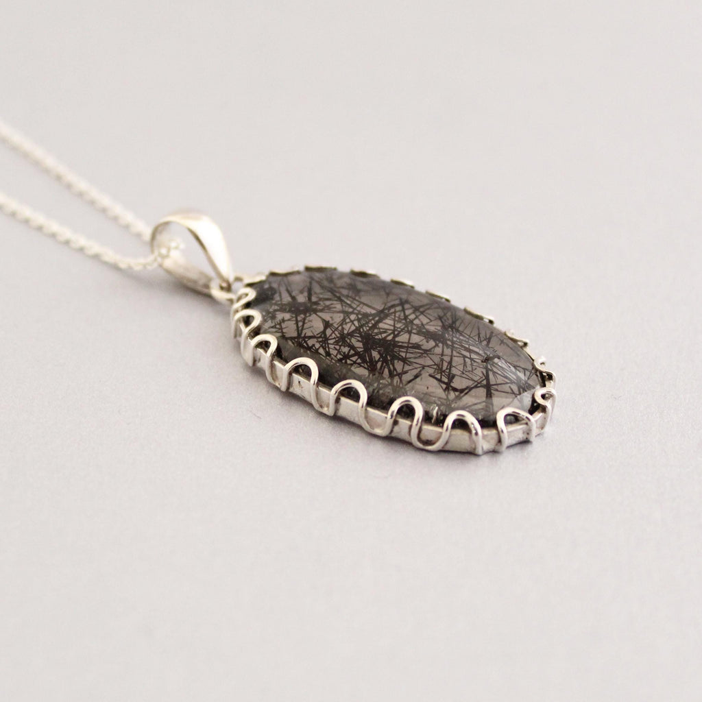 Black Rutilated Quartz Necklace, Sterling Silver Healing Crystal Pendant, Rutile jewelry, Gemstone pendant