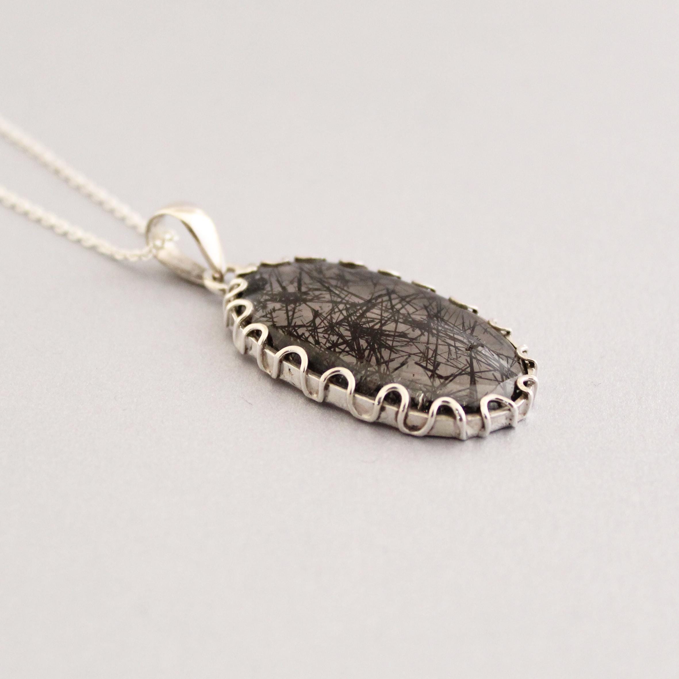 Black Rutilated Quartz Necklace, Sterling Silver Healing Crystal Pendant, Rutile jewelry, Gemstone pendant