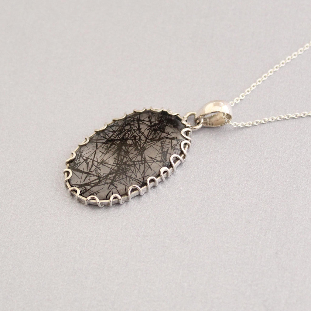 Black Rutilated Quartz Necklace, Sterling Silver Healing Crystal Pendant, Rutile jewelry, Gemstone pendant