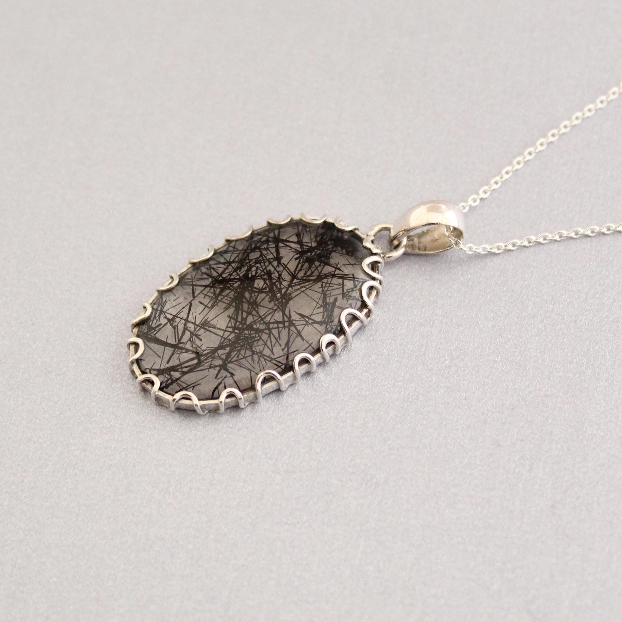 Black Rutilated Quartz Necklace, Sterling Silver Healing Crystal Pendant, Rutile jewelry, Gemstone pendant