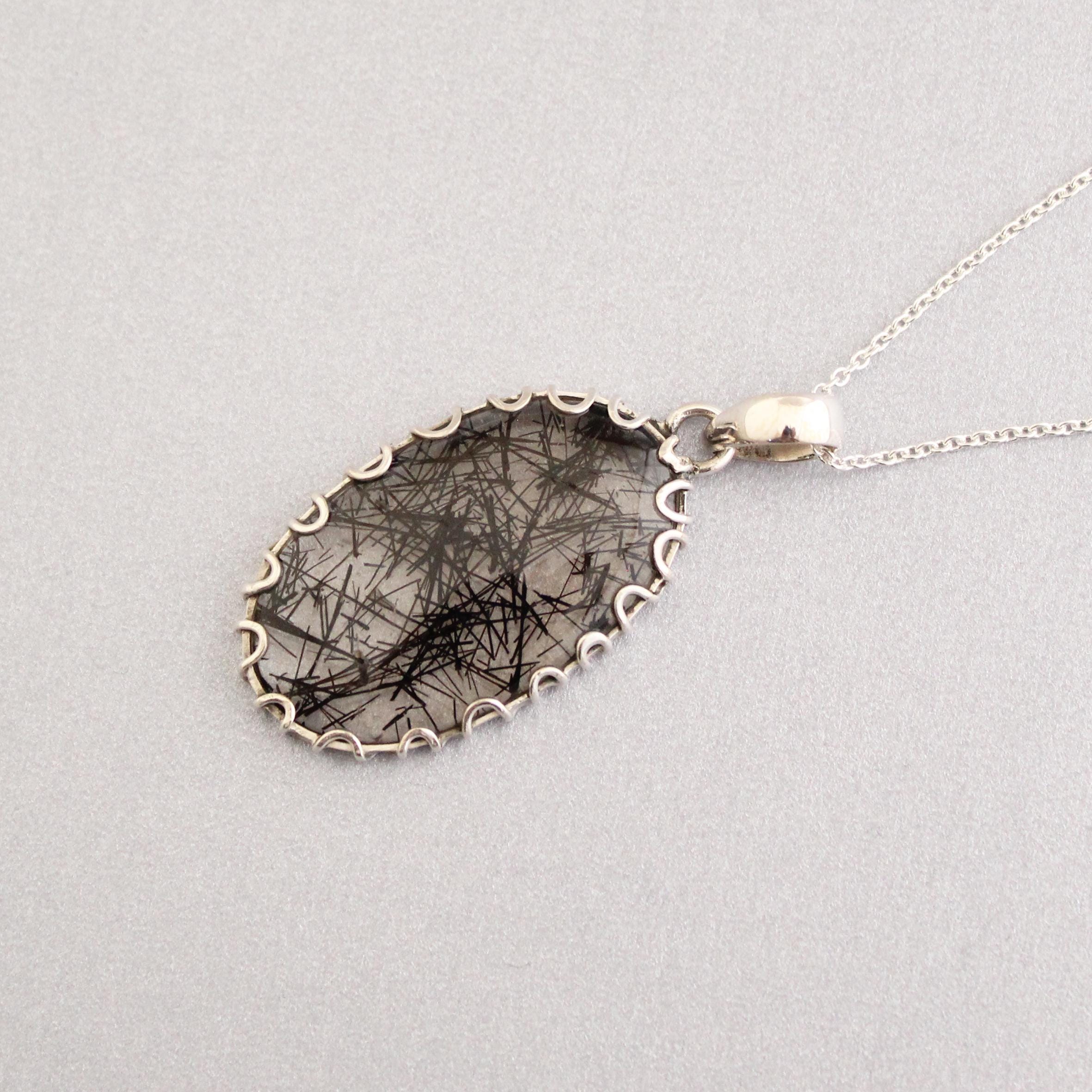 Black Rutilated Quartz Necklace, Sterling Silver Healing Crystal Pendant, Rutile jewelry, Gemstone pendant