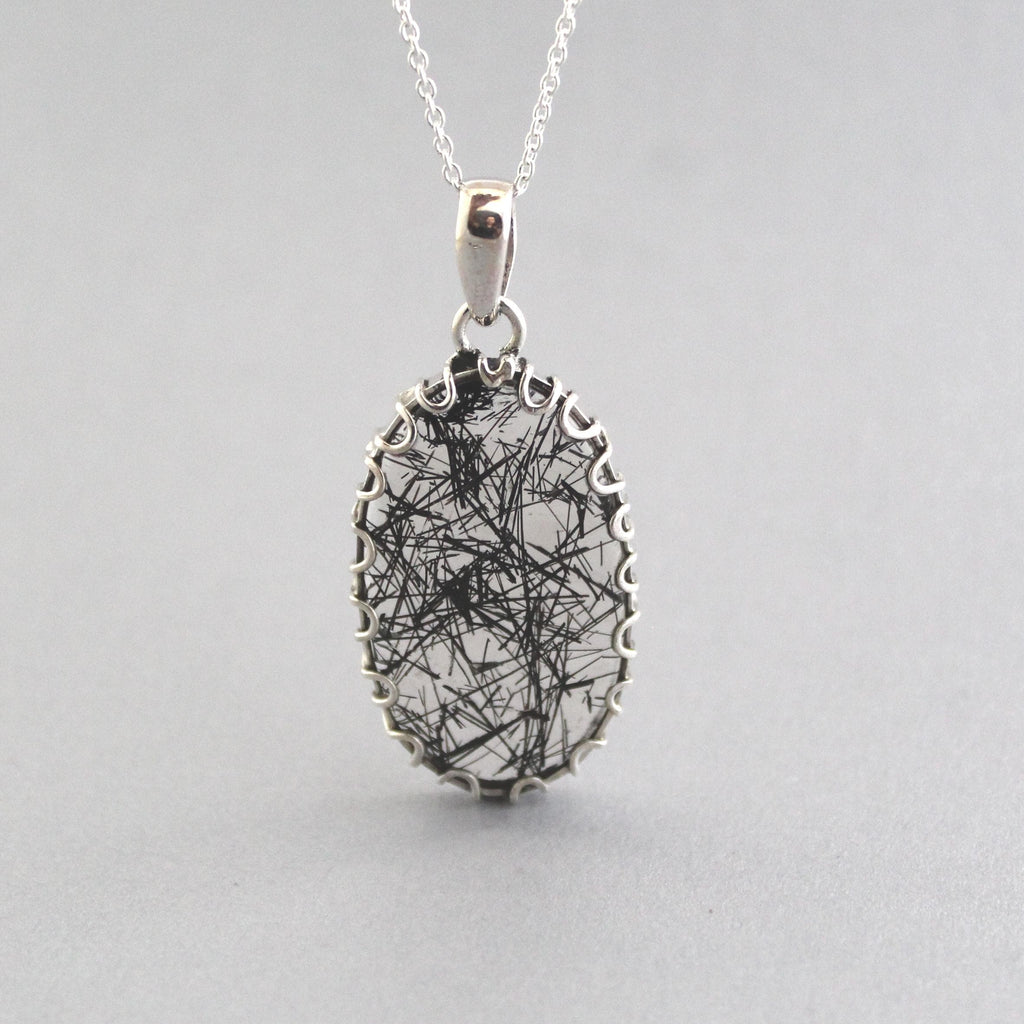 Black Rutilated Quartz Necklace, Sterling Silver Healing Crystal Pendant, Rutile jewelry, Gemstone pendant