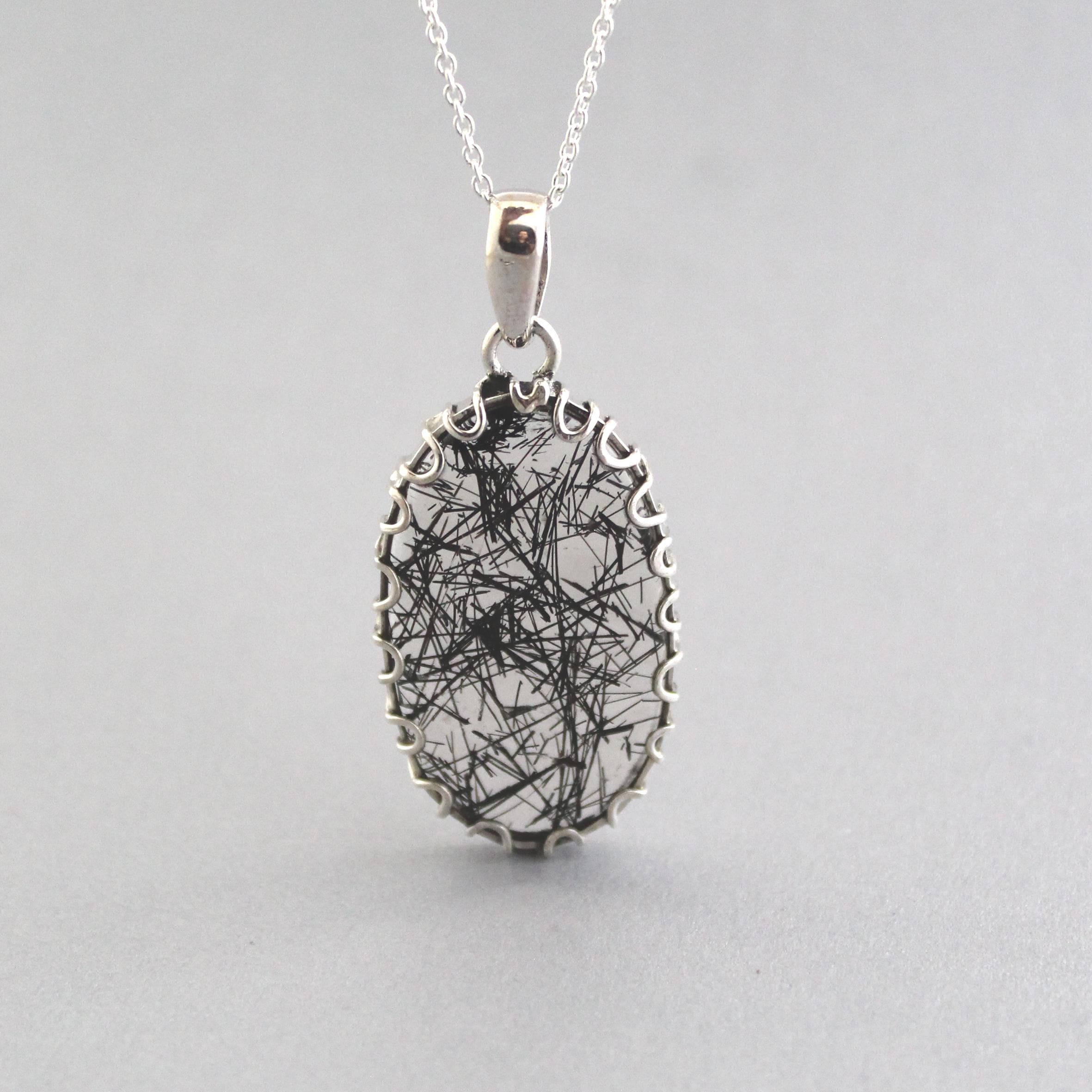 Black Rutilated Quartz Necklace, Sterling Silver Healing Crystal Pendant, Rutile jewelry, Gemstone pendant