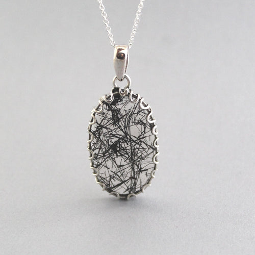 Black Rutilated Quartz Necklace, Sterling Silver Healing Crystal Pendant, Rutile jewelry, Gemstone pendant