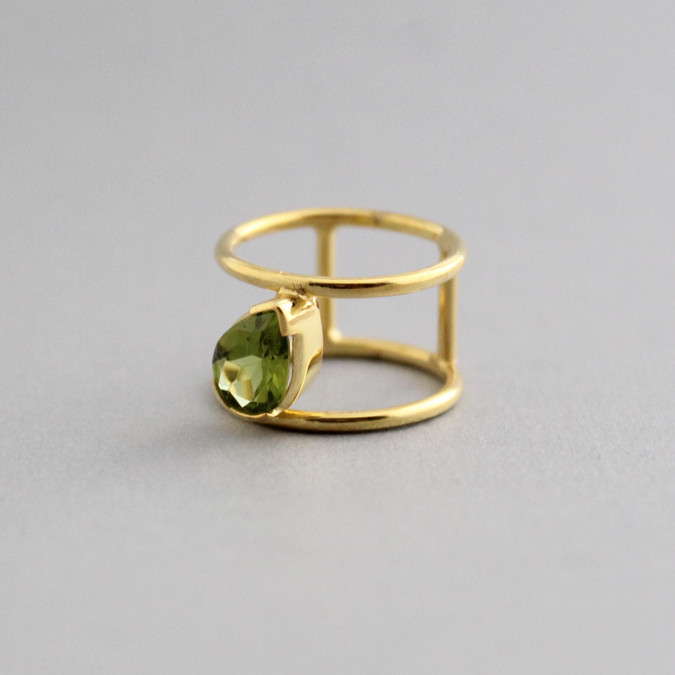 Pear Cut Peridot Ring: Handmade 925 Sterling Silver Crystal