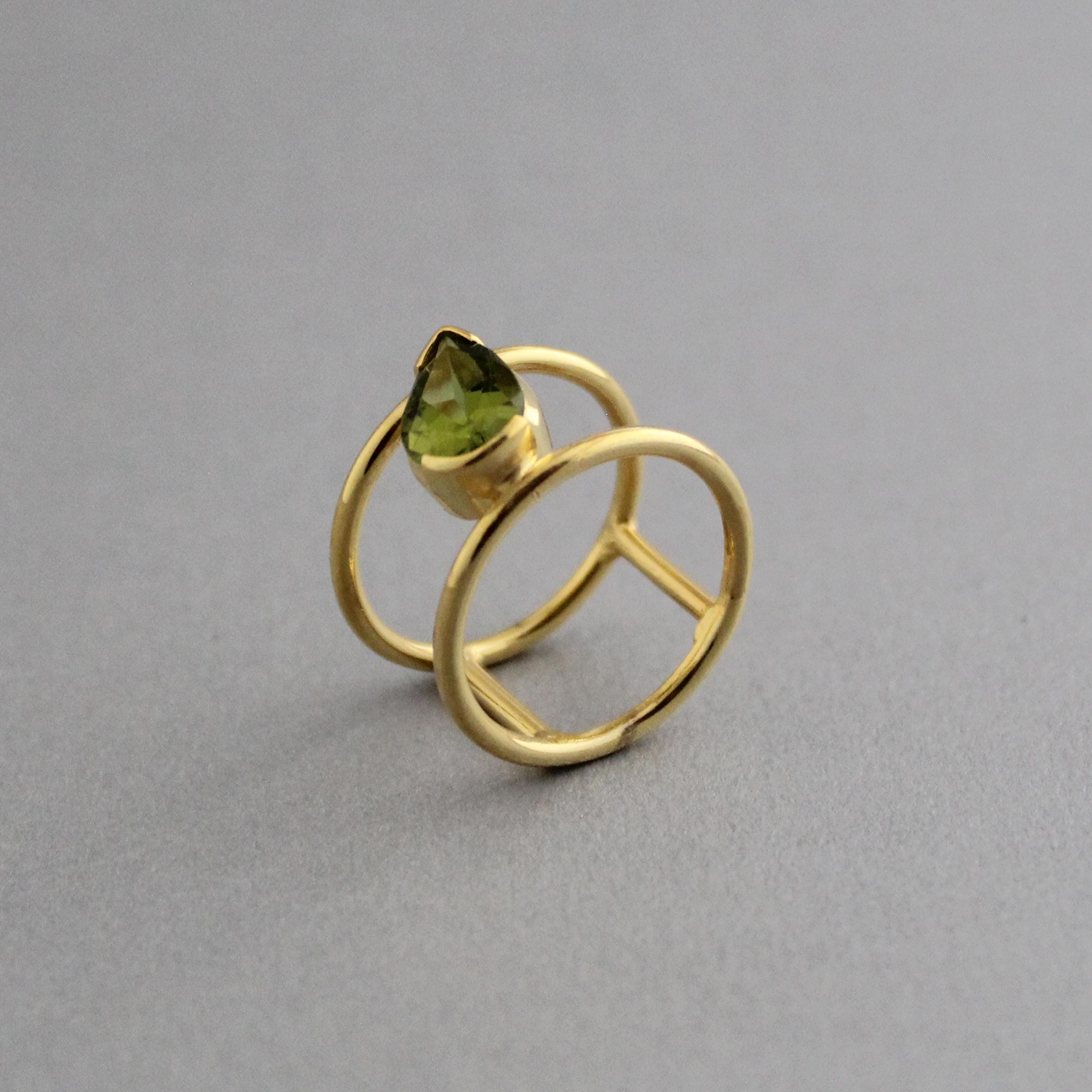 Pear Cut Peridot Ring: Handmade 925 Sterling Silver Crystal