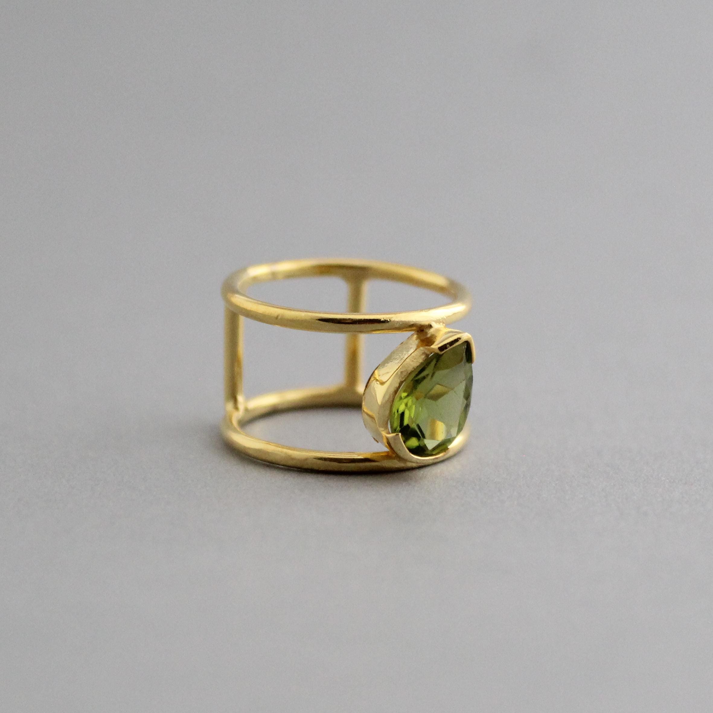 Pear Cut Peridot Ring: Handmade 925 Sterling Silver Crystal