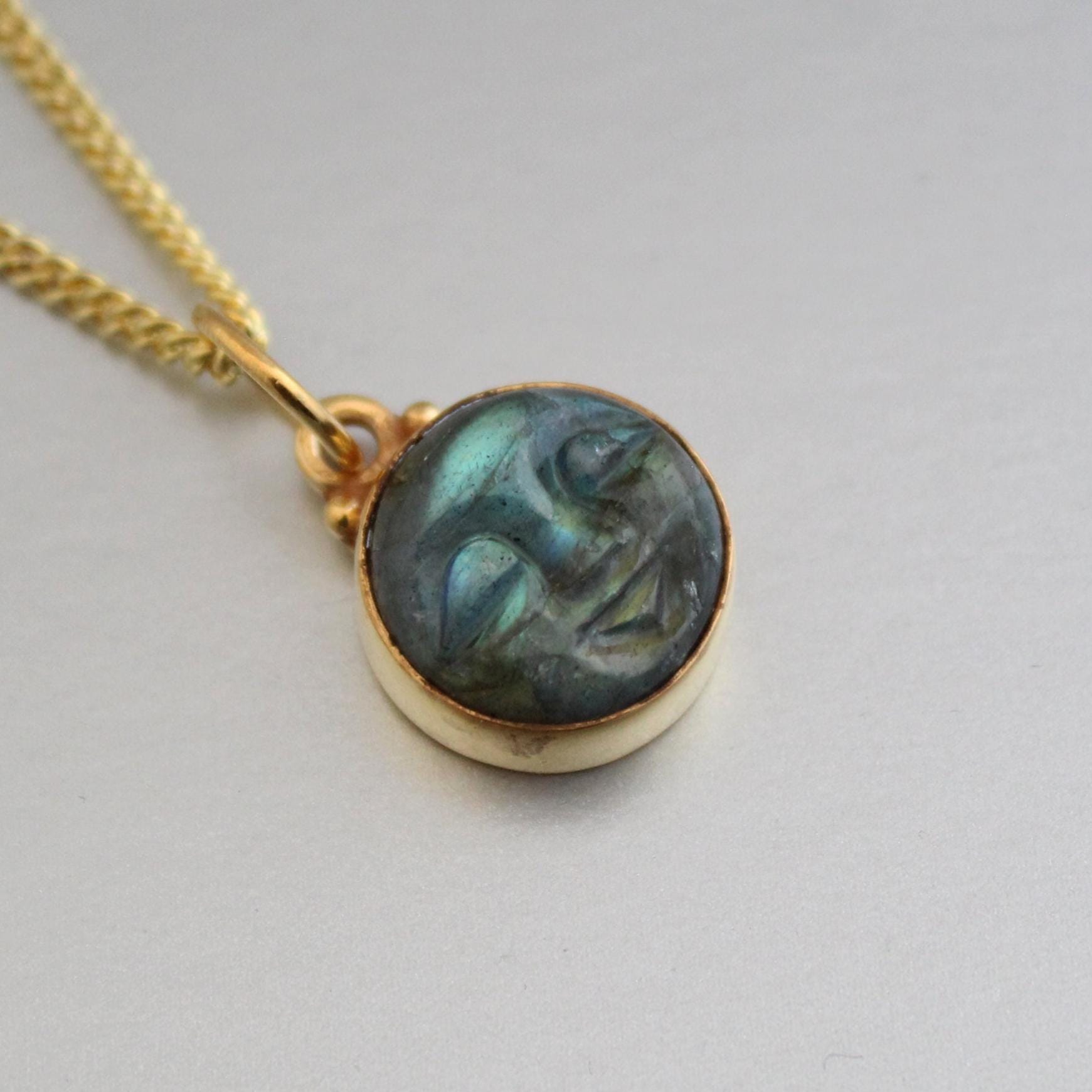 Labradorite Moon Necklace: Sterling Silver Framed Gemstone Pendant