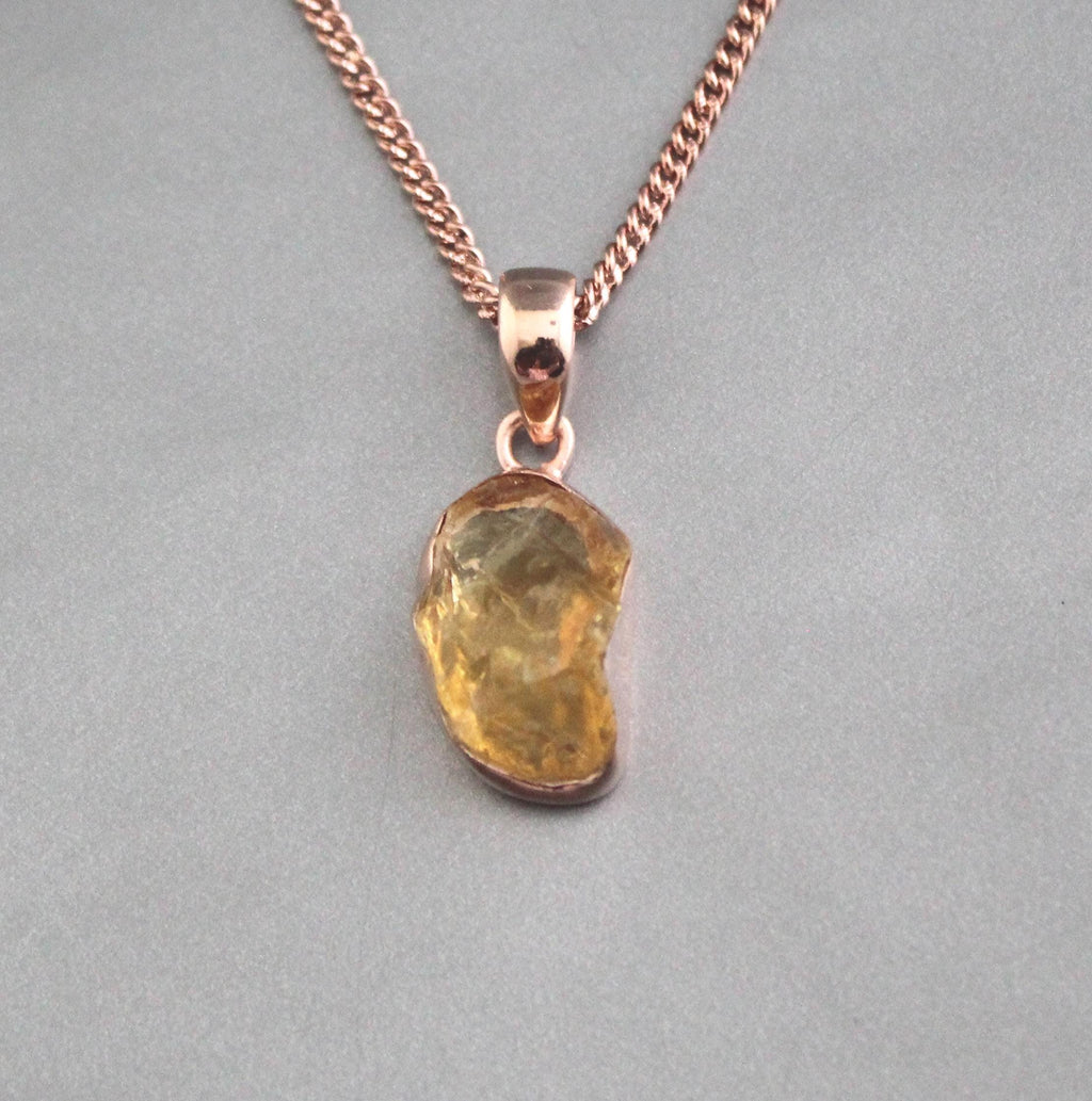Raw Citrine Necklace: Sterling Silver Rose Gold Pendant, November Birthstone