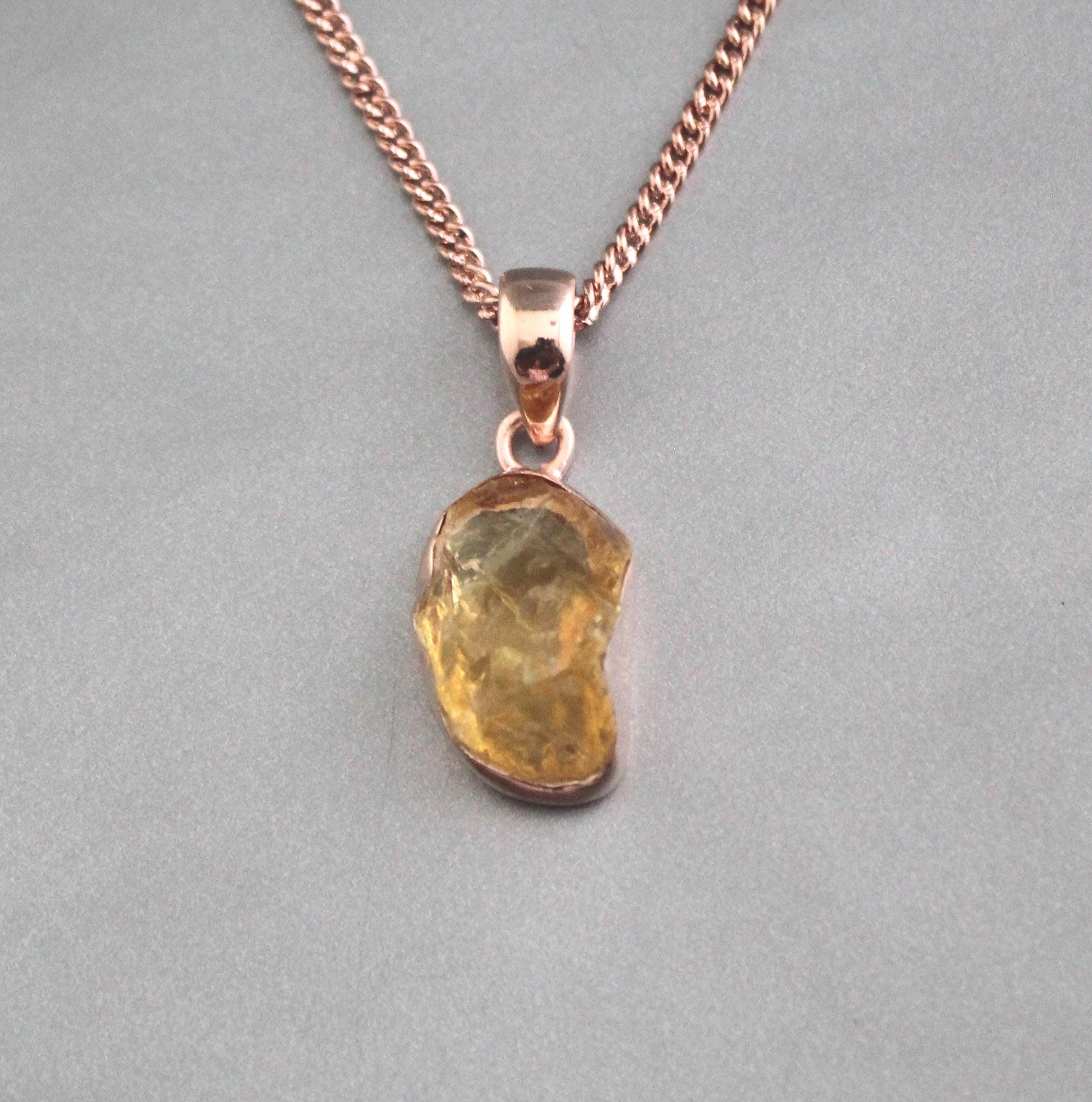 Raw Citrine Necklace: Sterling Silver Rose Gold Pendant, November Birthstone
