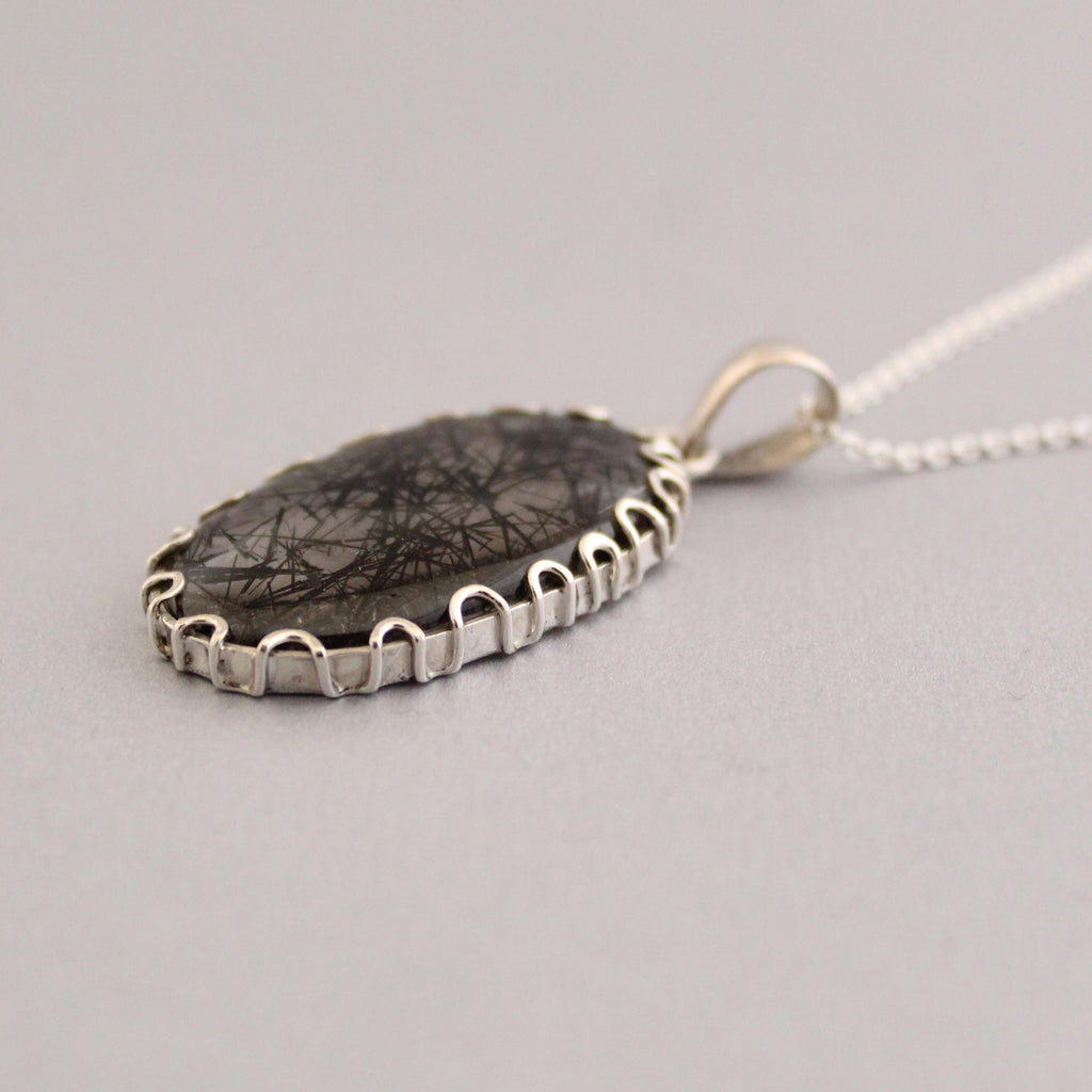 Black Rutilated Quartz Necklace, Sterling Silver Healing Crystal Pendant, Rutile jewelry, Gemstone pendant