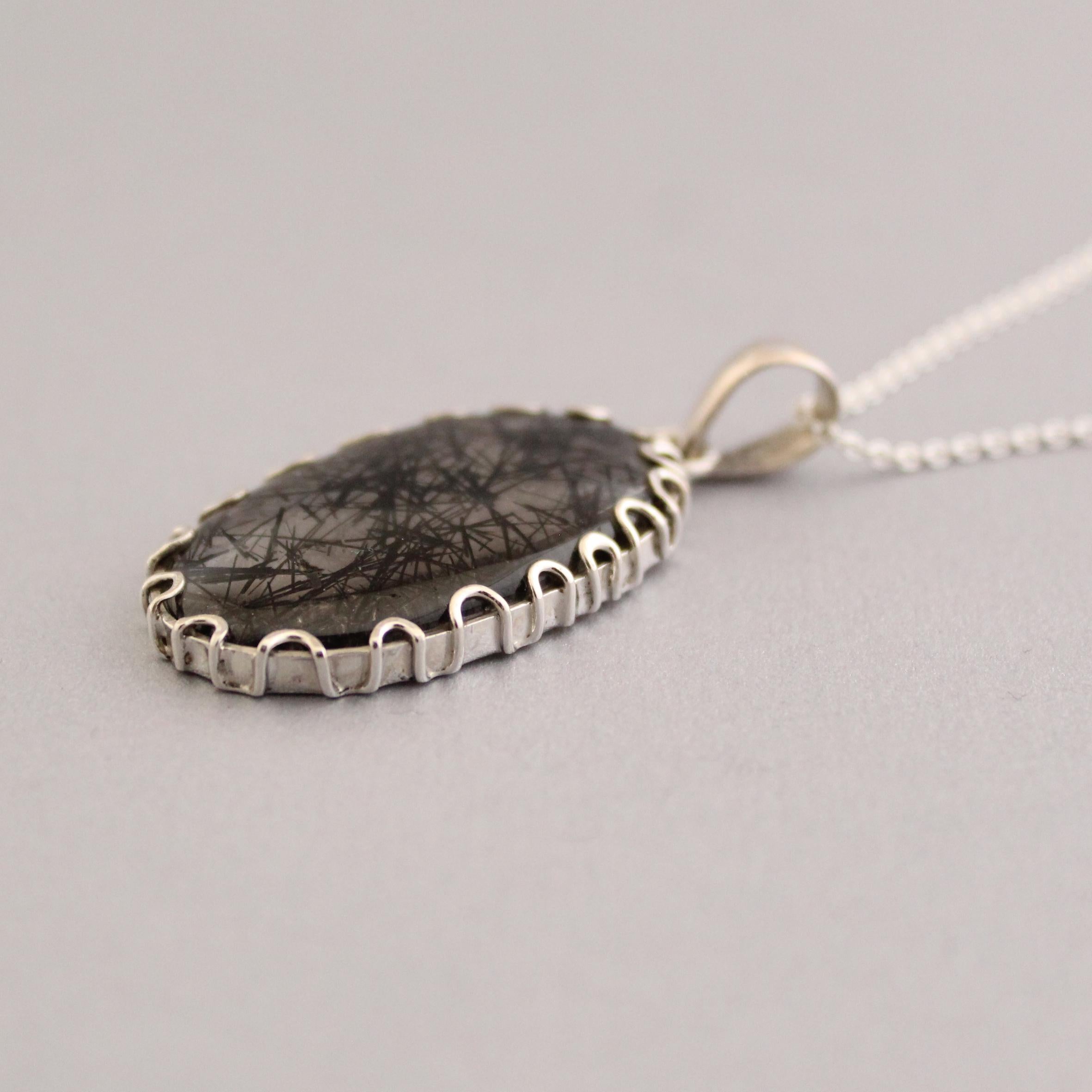 Black Rutilated Quartz Necklace, Sterling Silver Healing Crystal Pendant, Rutile jewelry, Gemstone pendant