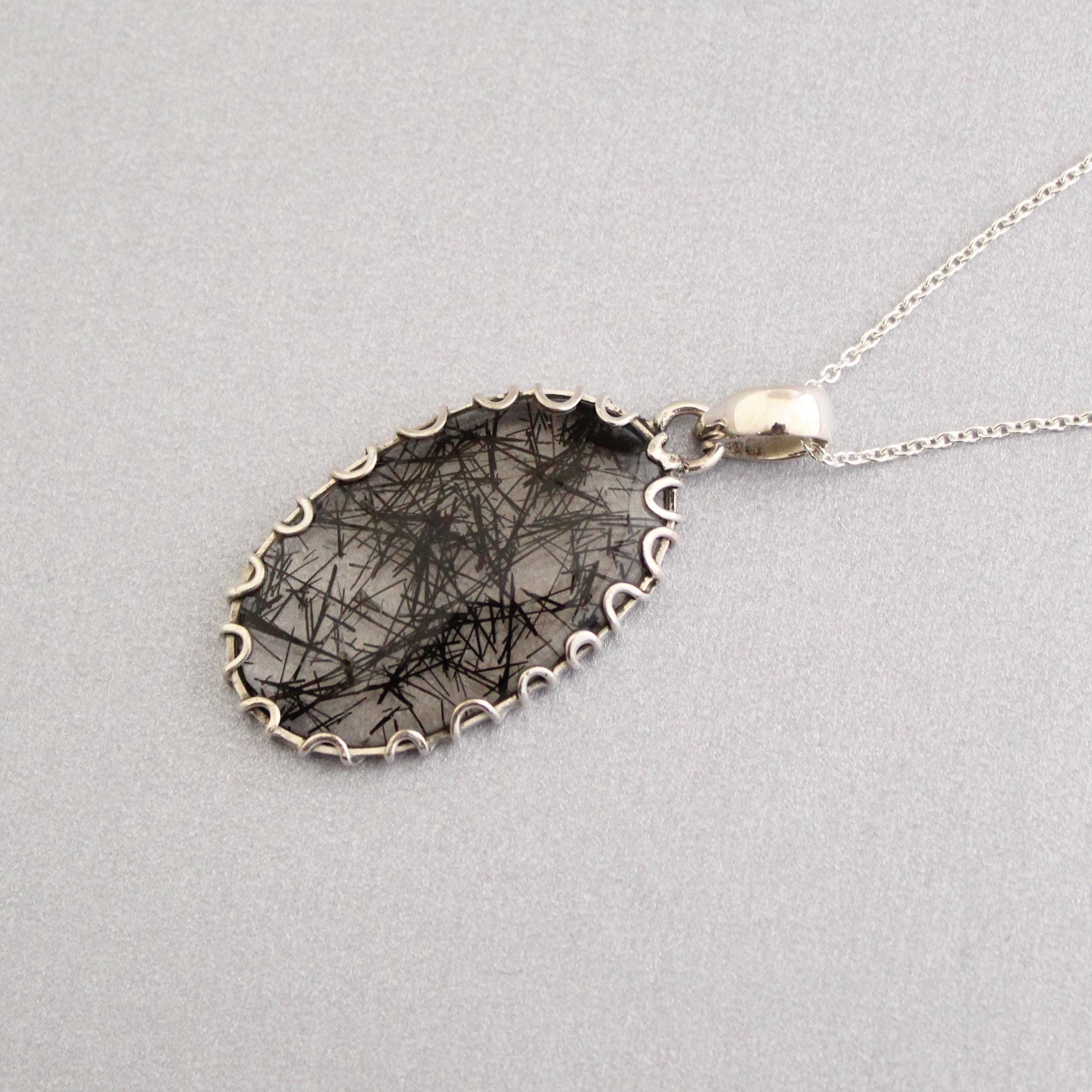 Black Rutilated Quartz Necklace, Sterling Silver Healing Crystal Pendant, Rutile jewelry, Gemstone pendant